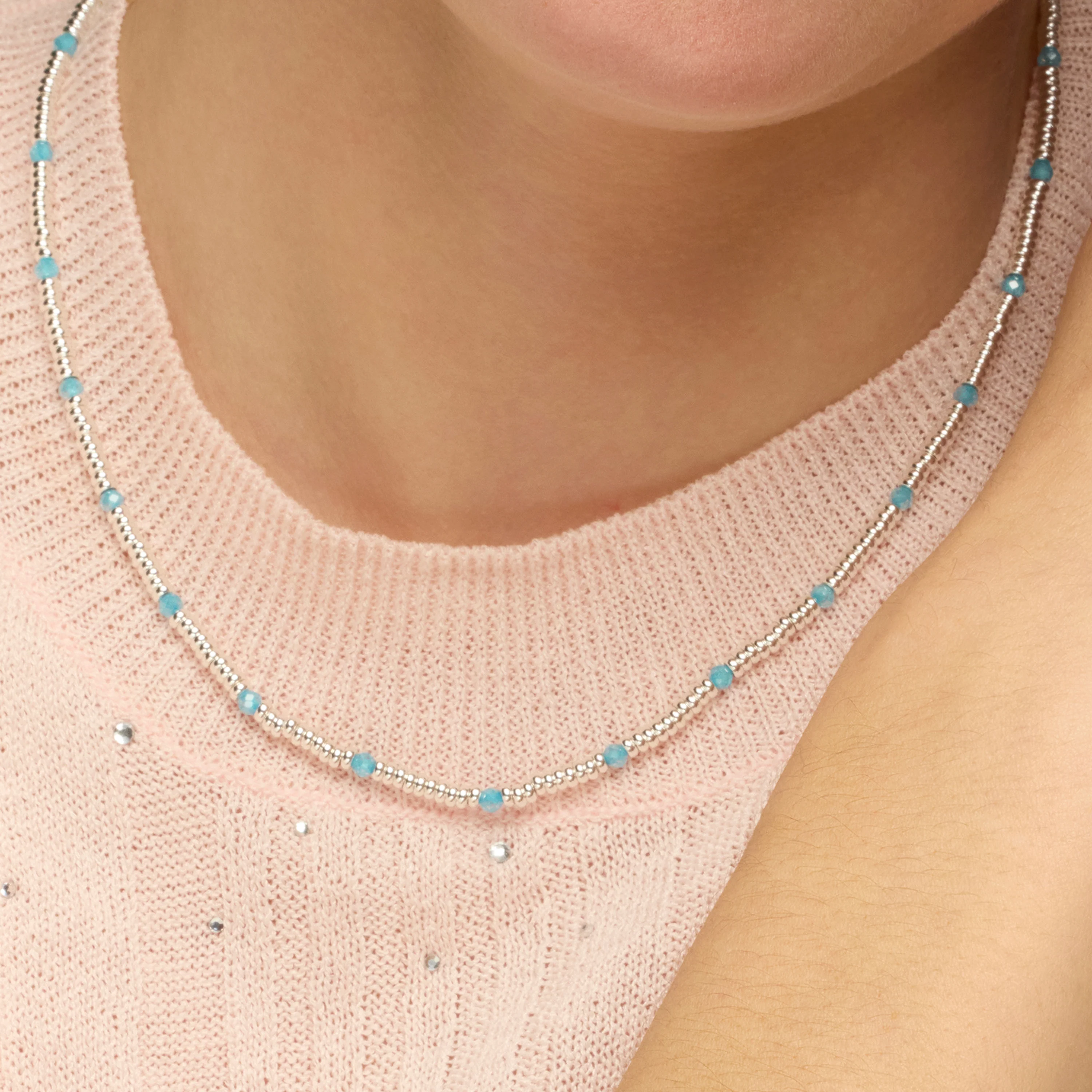 Collar de Plata de Ley 925 y Circonita Aguamarina acabado rodio - Deli - Image 4