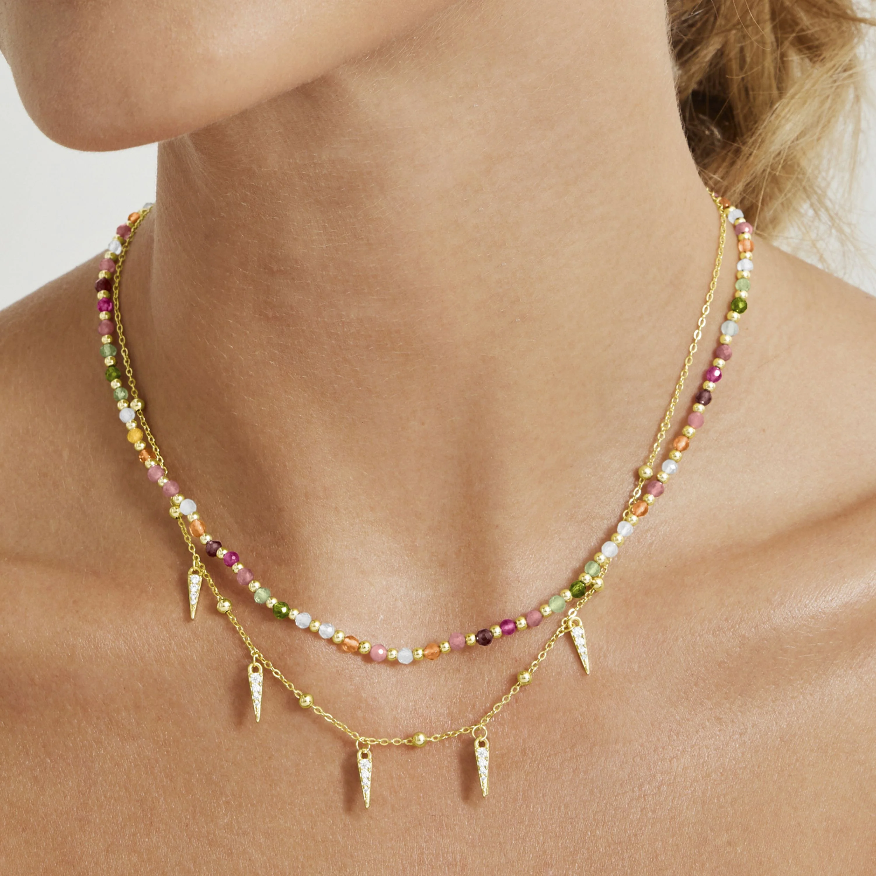 Collar de Plata de Ley 925 con Cristal Multicolor acabado en oro amarillo 18K - Dirrim - Image 3