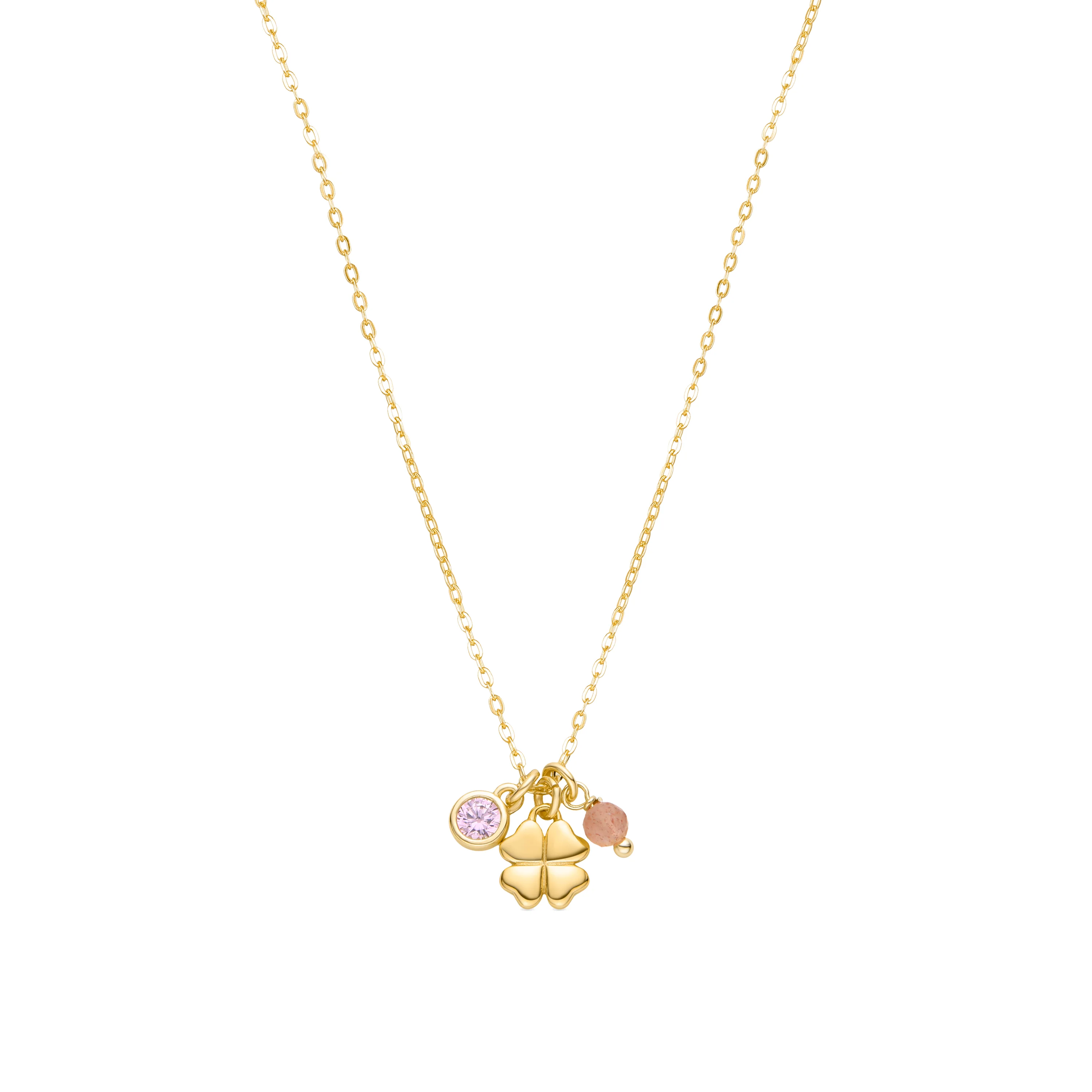 Collar de Plata de Ley 925 con Circonita Rosa acabado en oro amarillo 18K - Douala