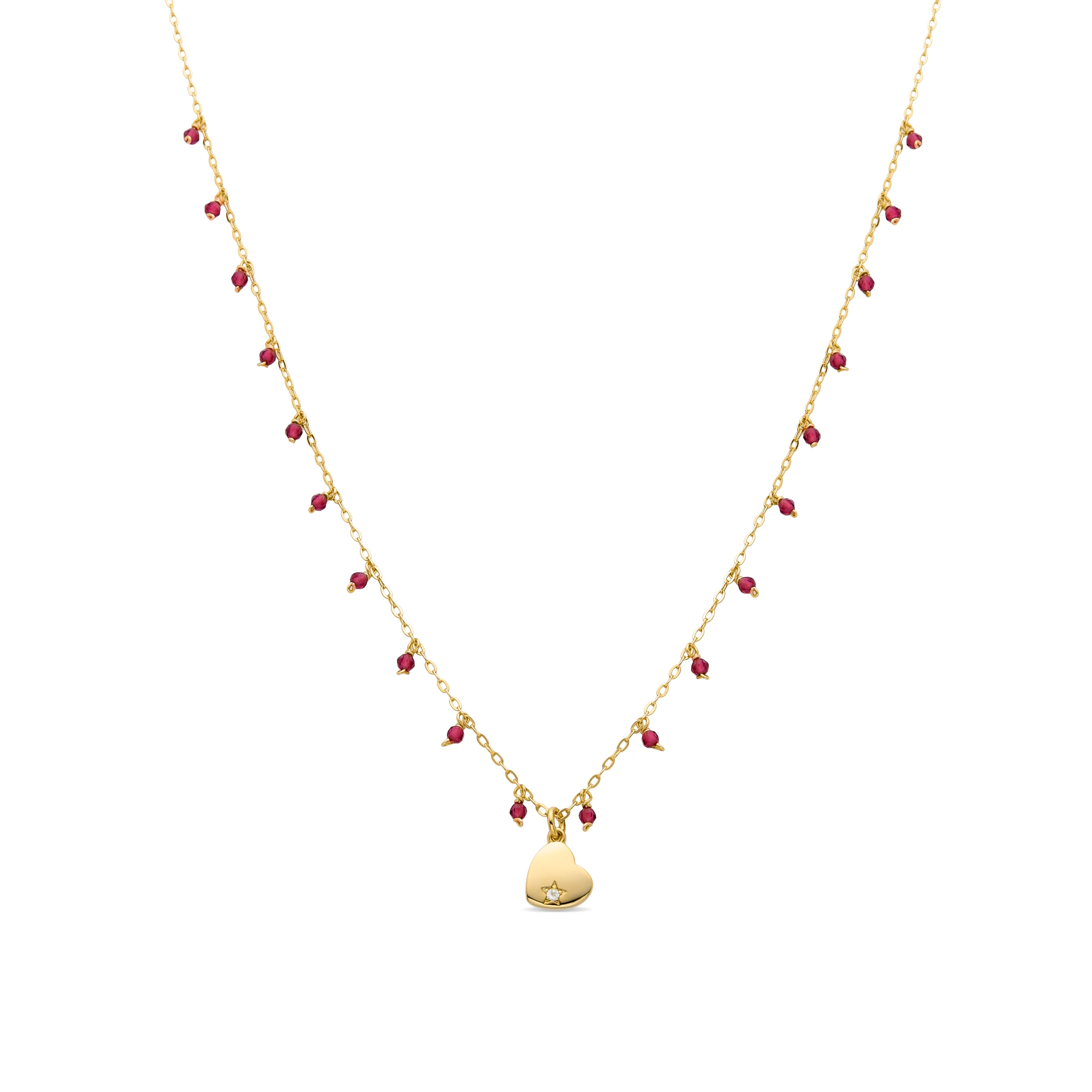Collar de Plata de Ley 925 con Cristal Rojo acabado en oro amarillo 18K - Erilah