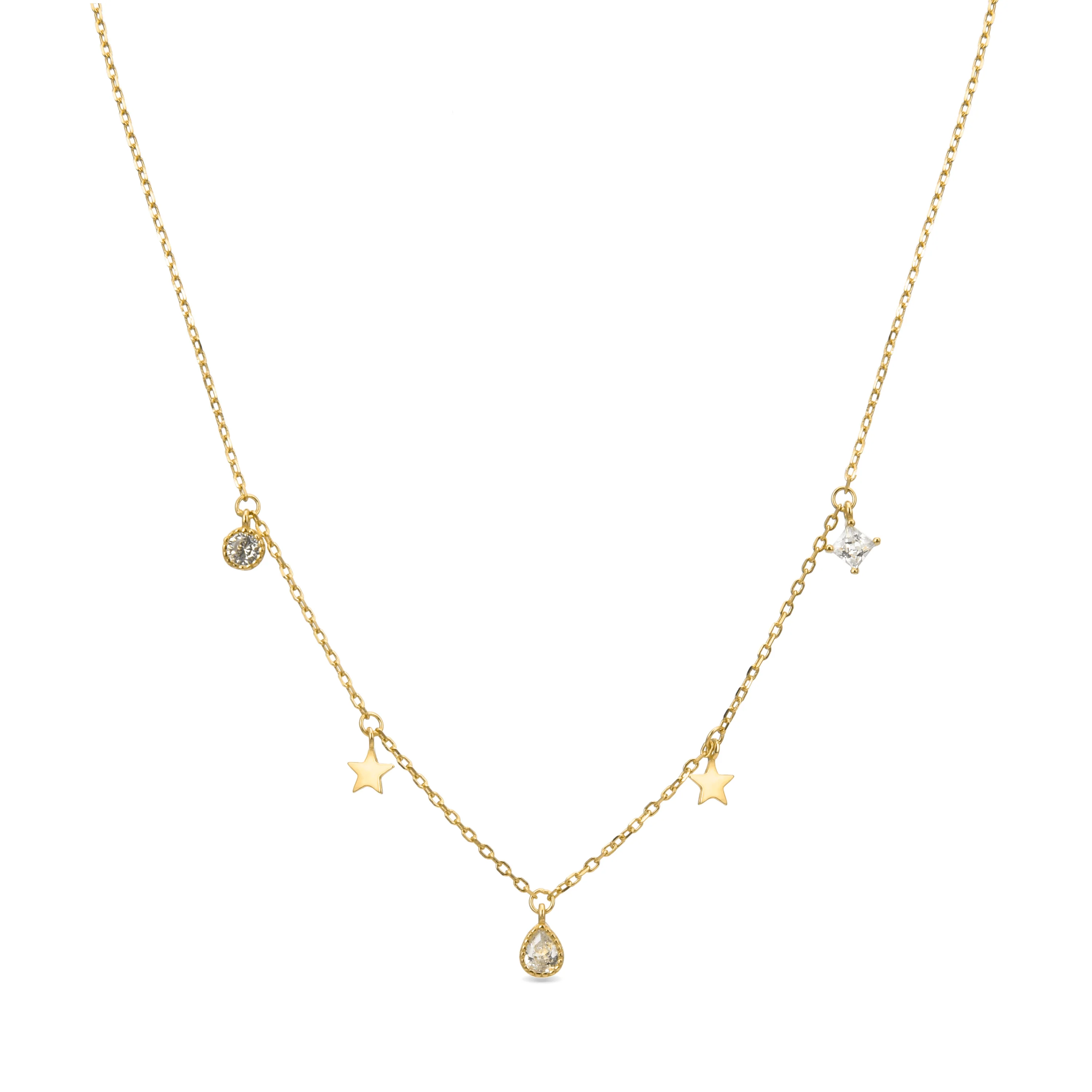 Collar de Plata de Ley 925 con Circonita Brillante acabado en oro amarillo 18K - Estrella