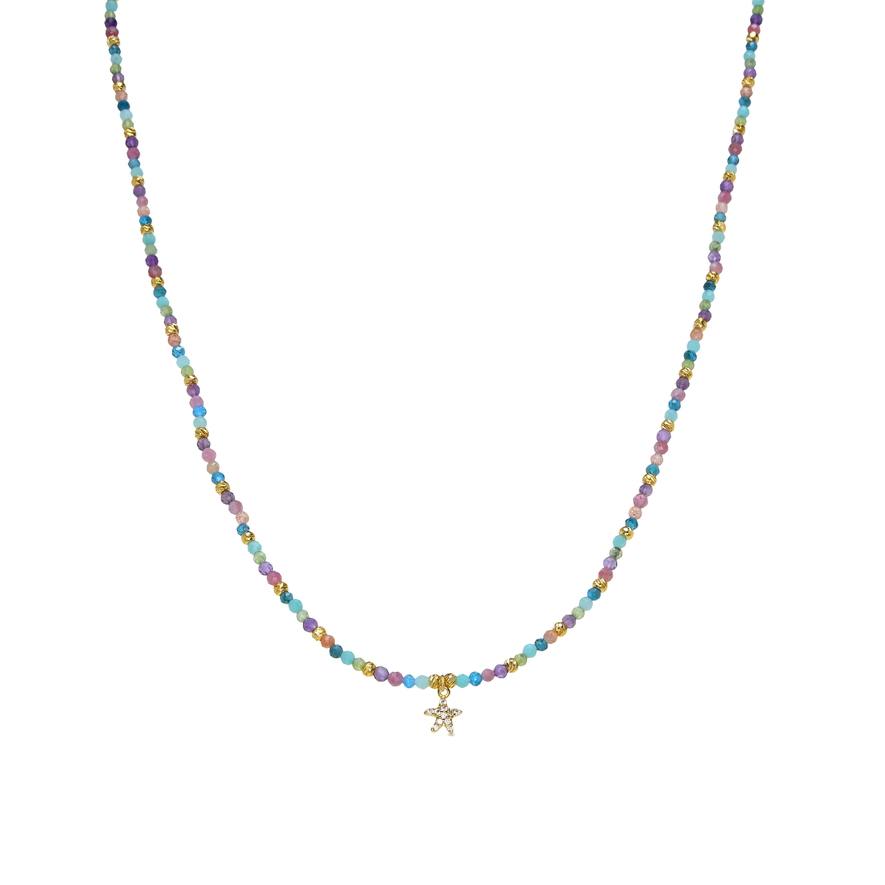Collar de Plata de Ley 925 y Cristal Multicolor acabado en oro amarillo 18K - Estrella