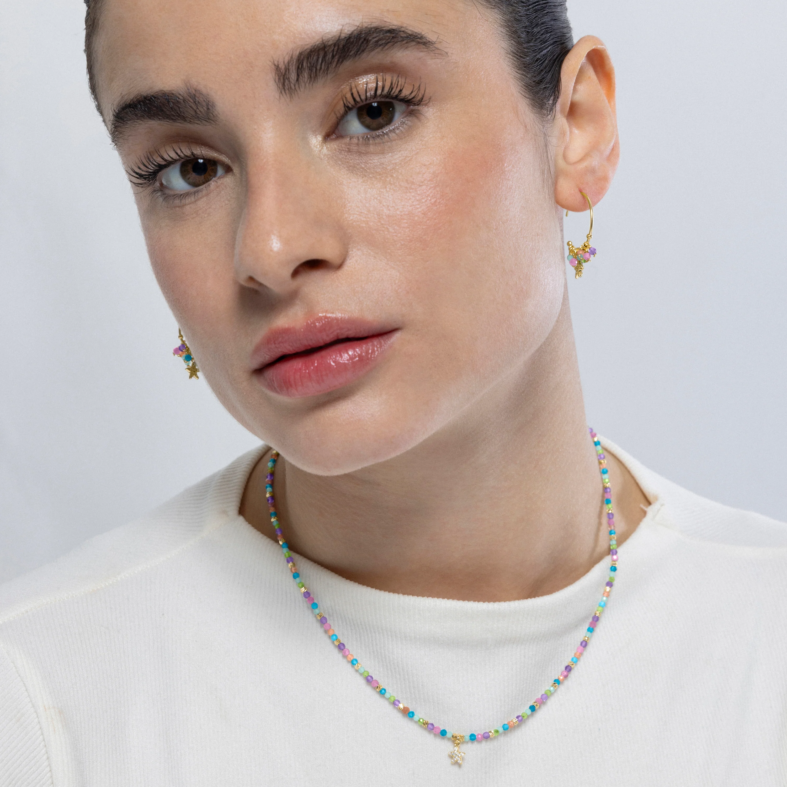 Collar de Plata de Ley 925 y Cristal Multicolor acabado en oro amarillo 18K - Estrella - Image 2