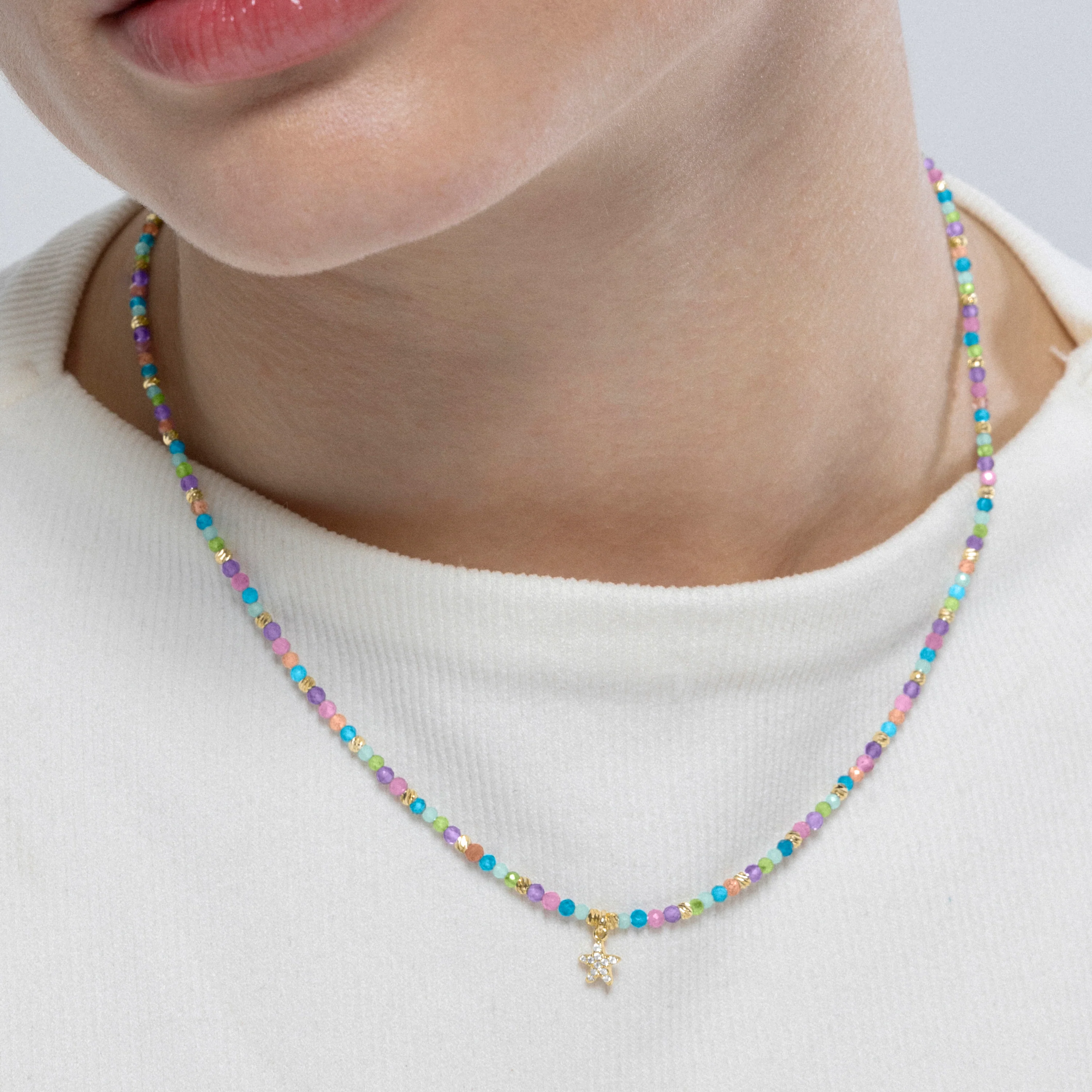 Collar de Plata de Ley 925 y Cristal Multicolor acabado en oro amarillo 18K - Estrella - Image 3