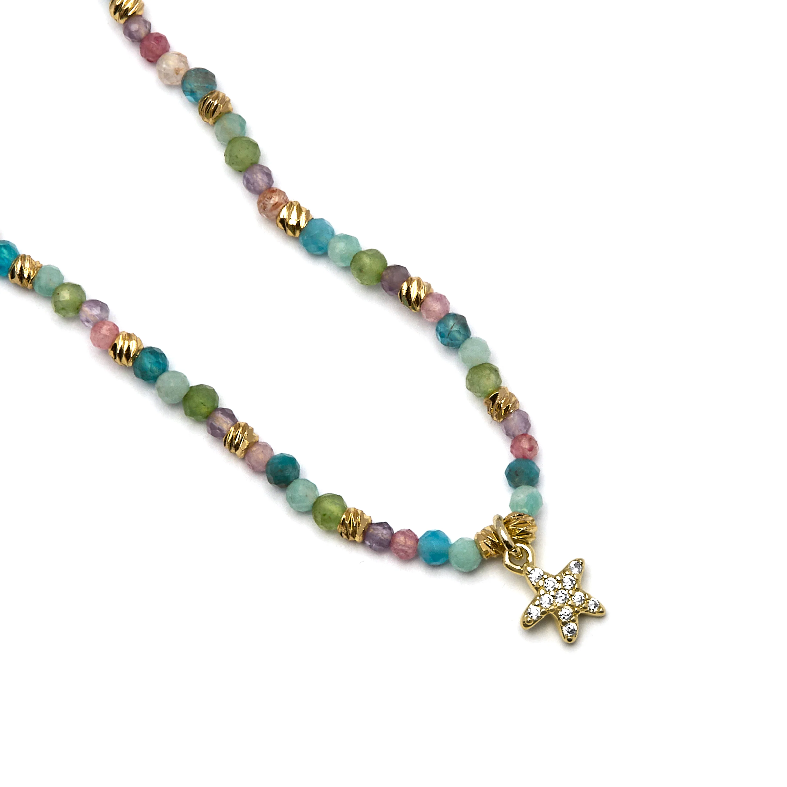 Collar de Plata de Ley 925 y Cristal Multicolor acabado en oro amarillo 18K - Estrella - Image 4