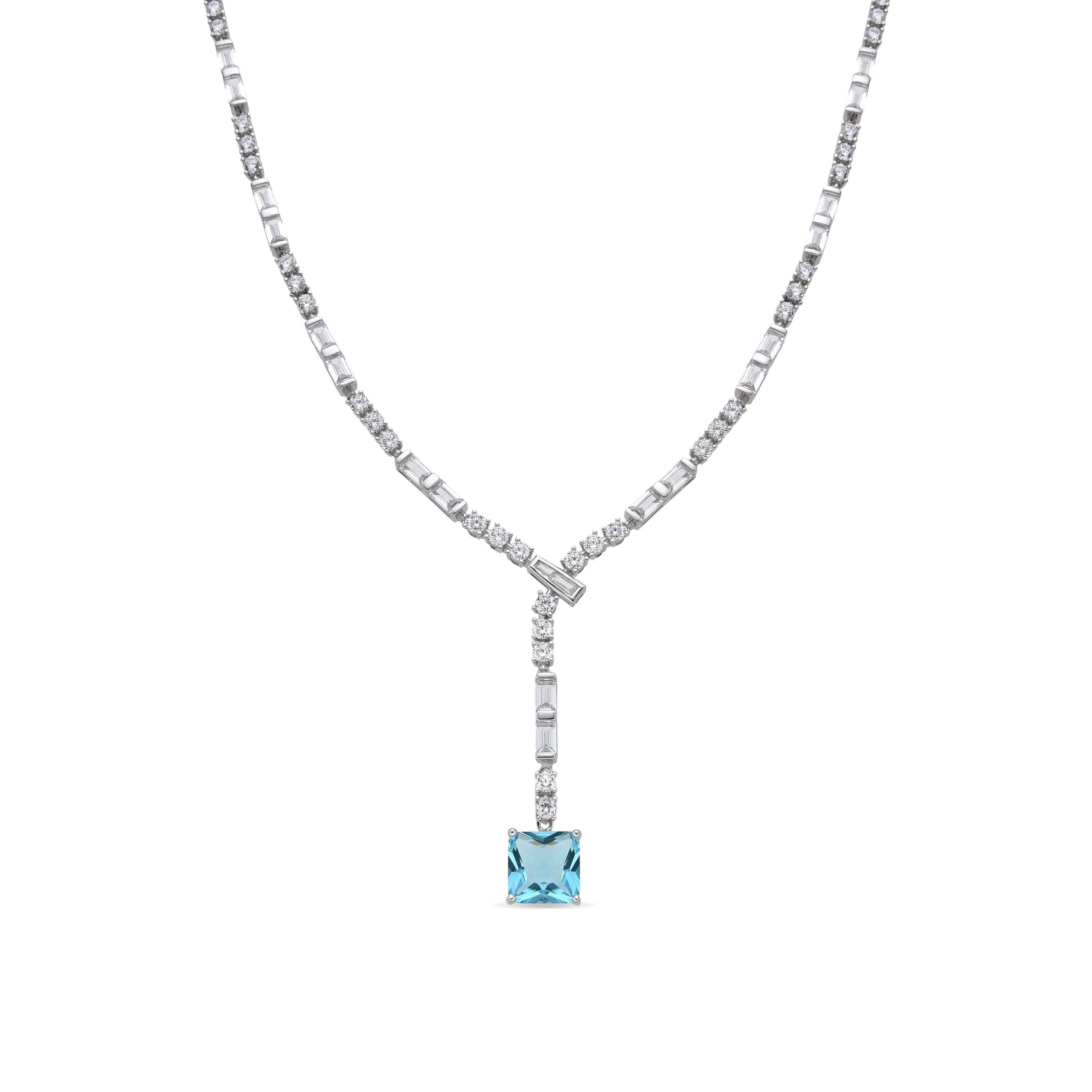 Collar de Plata de Ley 925 y Circonita Aguamarina acabado rodio - Faro