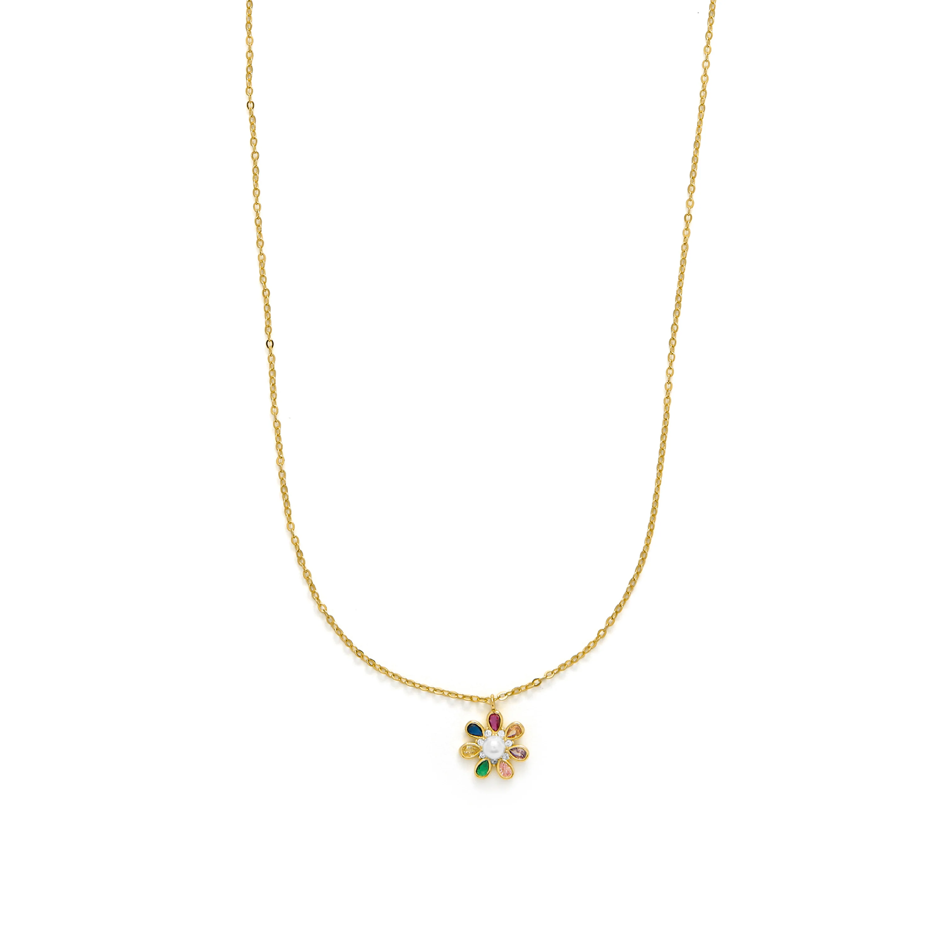 Collar de Plata de Ley 925 y Circonita Multicolor acabado en oro amarillo 18k - Horsa