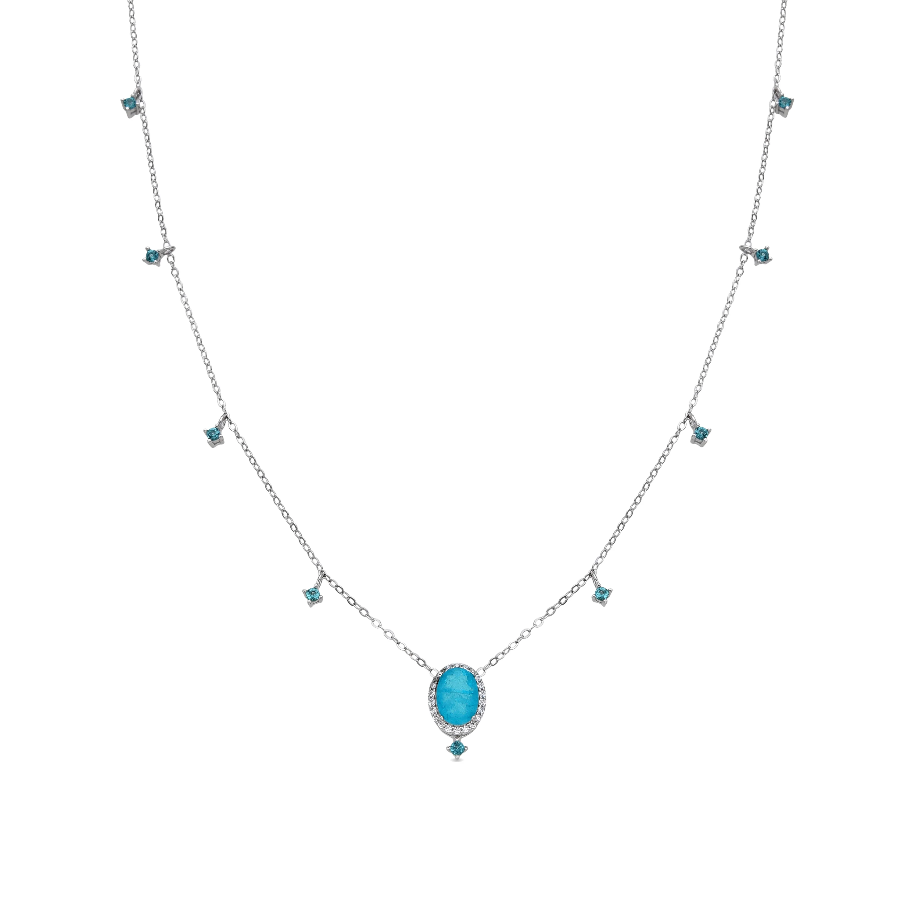 Collar de Plata de Ley 925 y Cuarzo Hidrotermal Verde Paraiba acabado rodio - Ikner