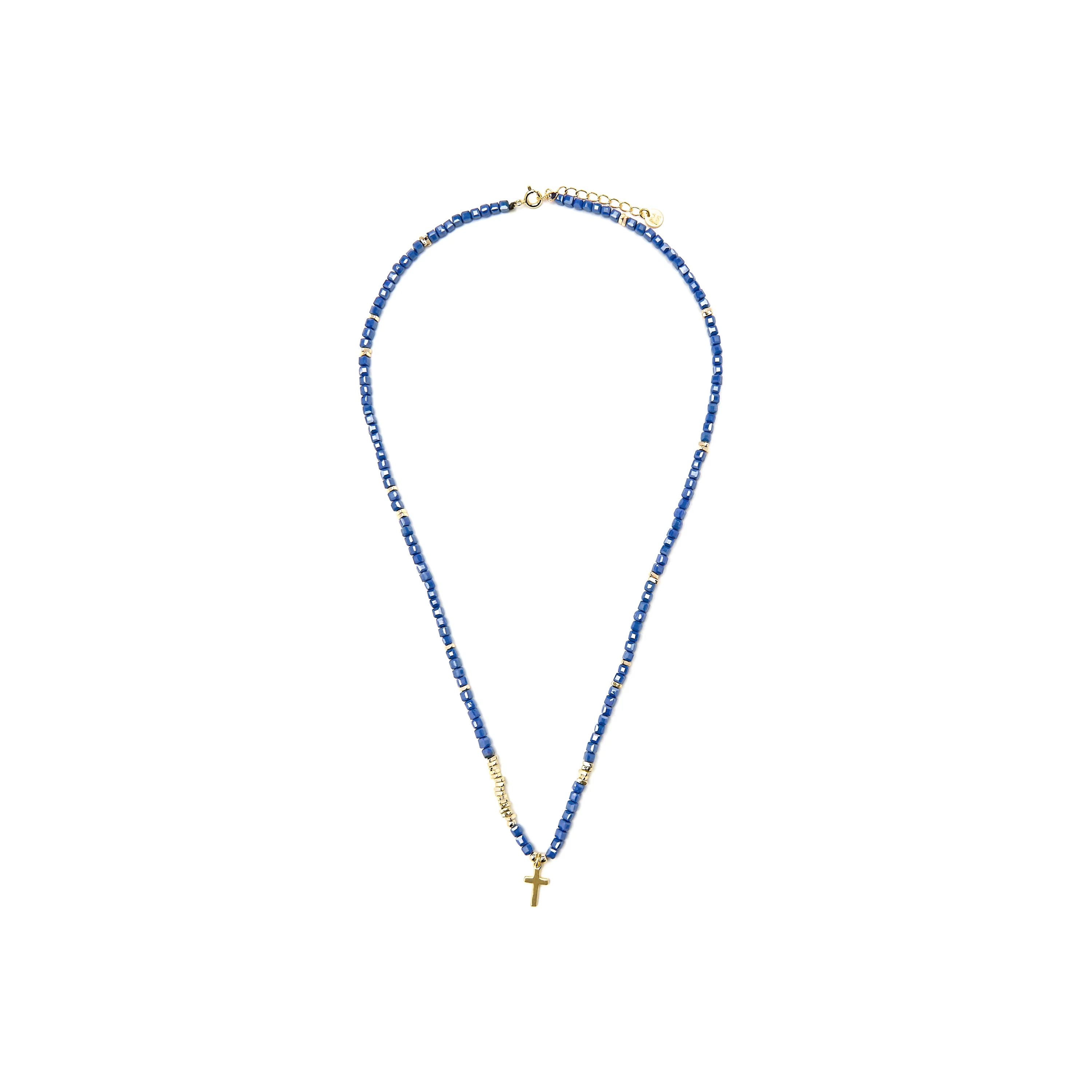 Collar de Plata de Ley 925 y Cristal Azul Oscuro acabado oro amarillo de 18k - Iszun - Image 3