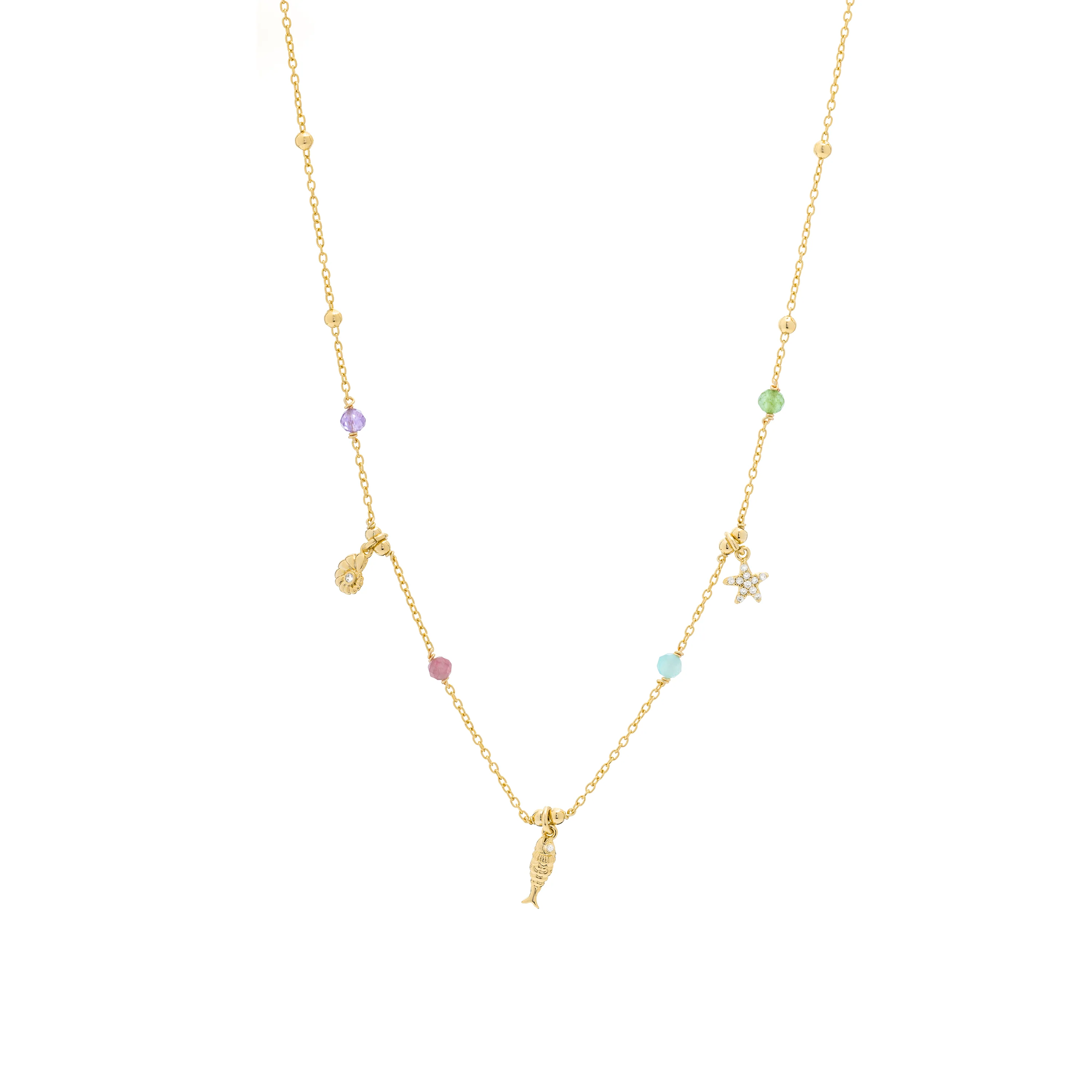 Collar de Plata de Ley 925 y Cristal Multicolor acabado en oro amarillo 18K - Kaiquia