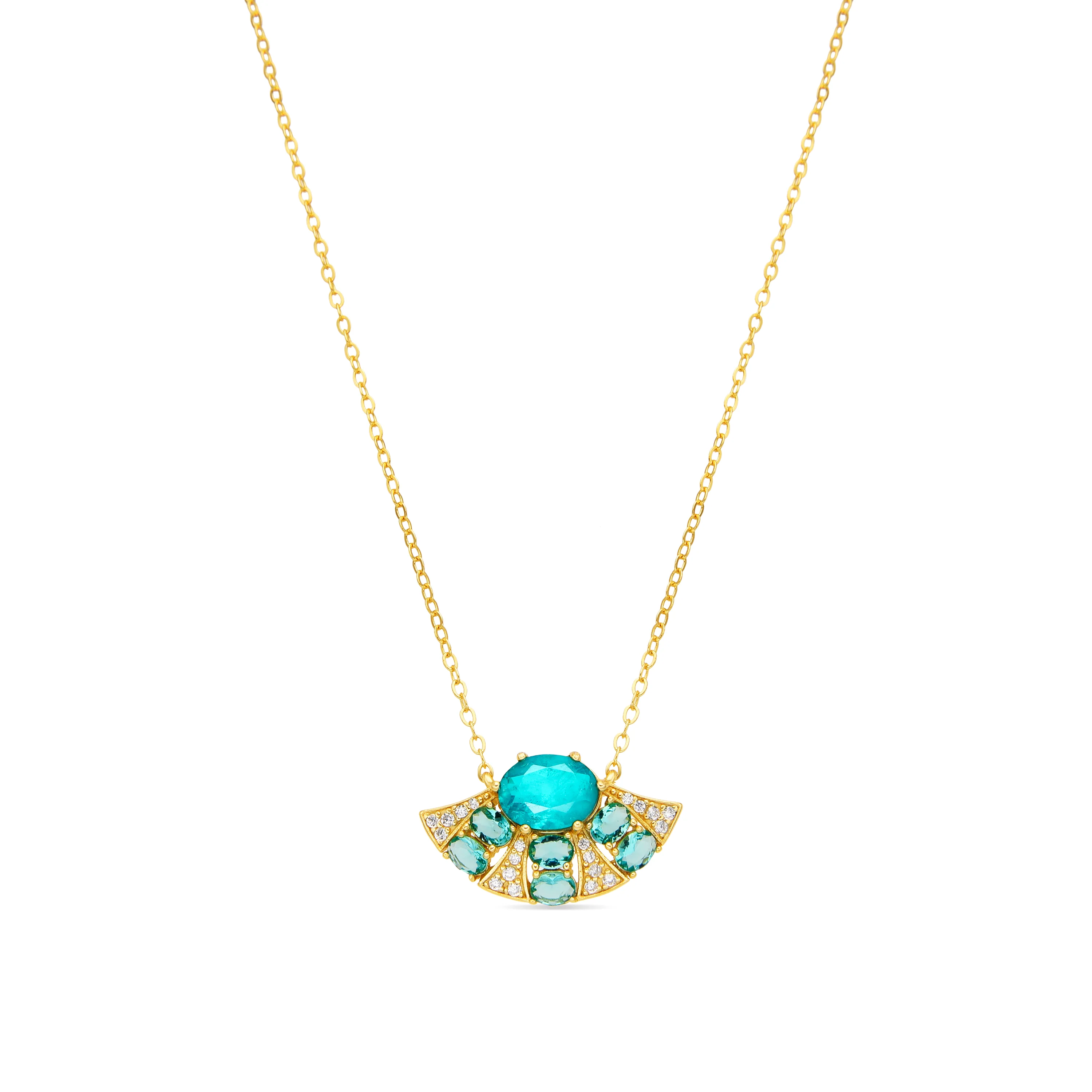 Collar de Plata de Ley 925 y Cuarzo Hidrotermal Verde Paraiba acabado oro amarillo de 18k - Kioly
