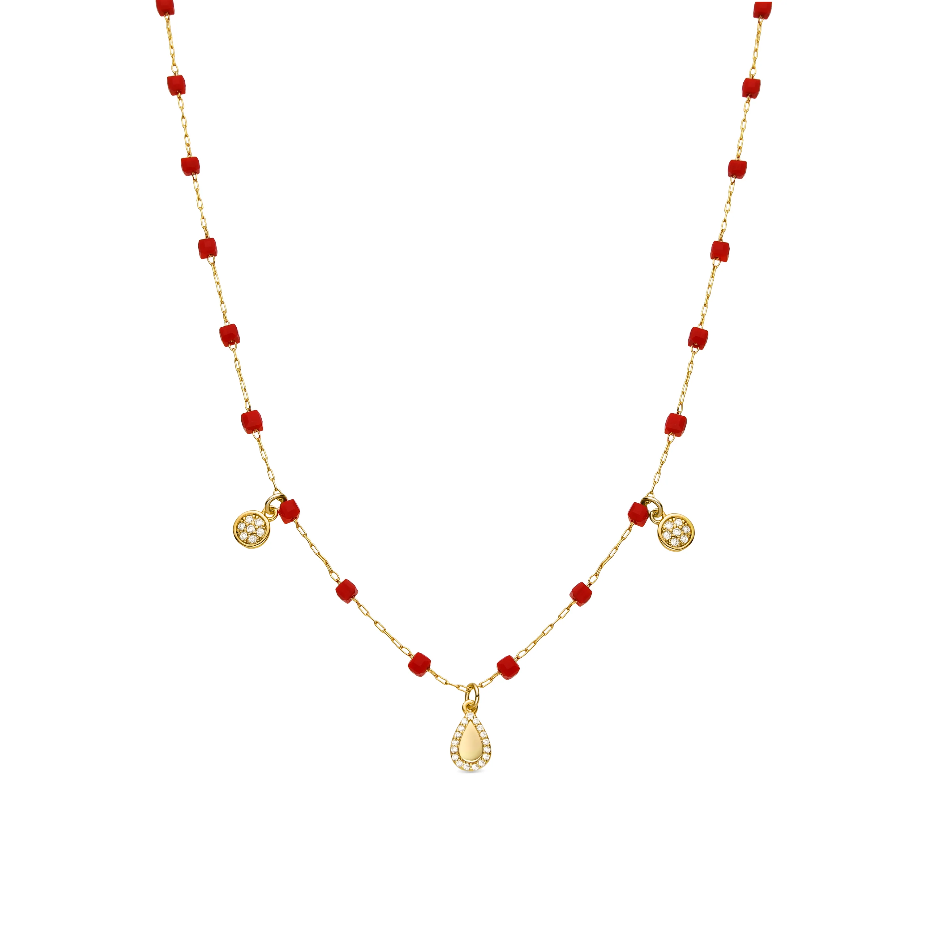 Collar de Plata de Ley 925 y Cristal Rojo acabado oro amarillo de 18k - Kirrio