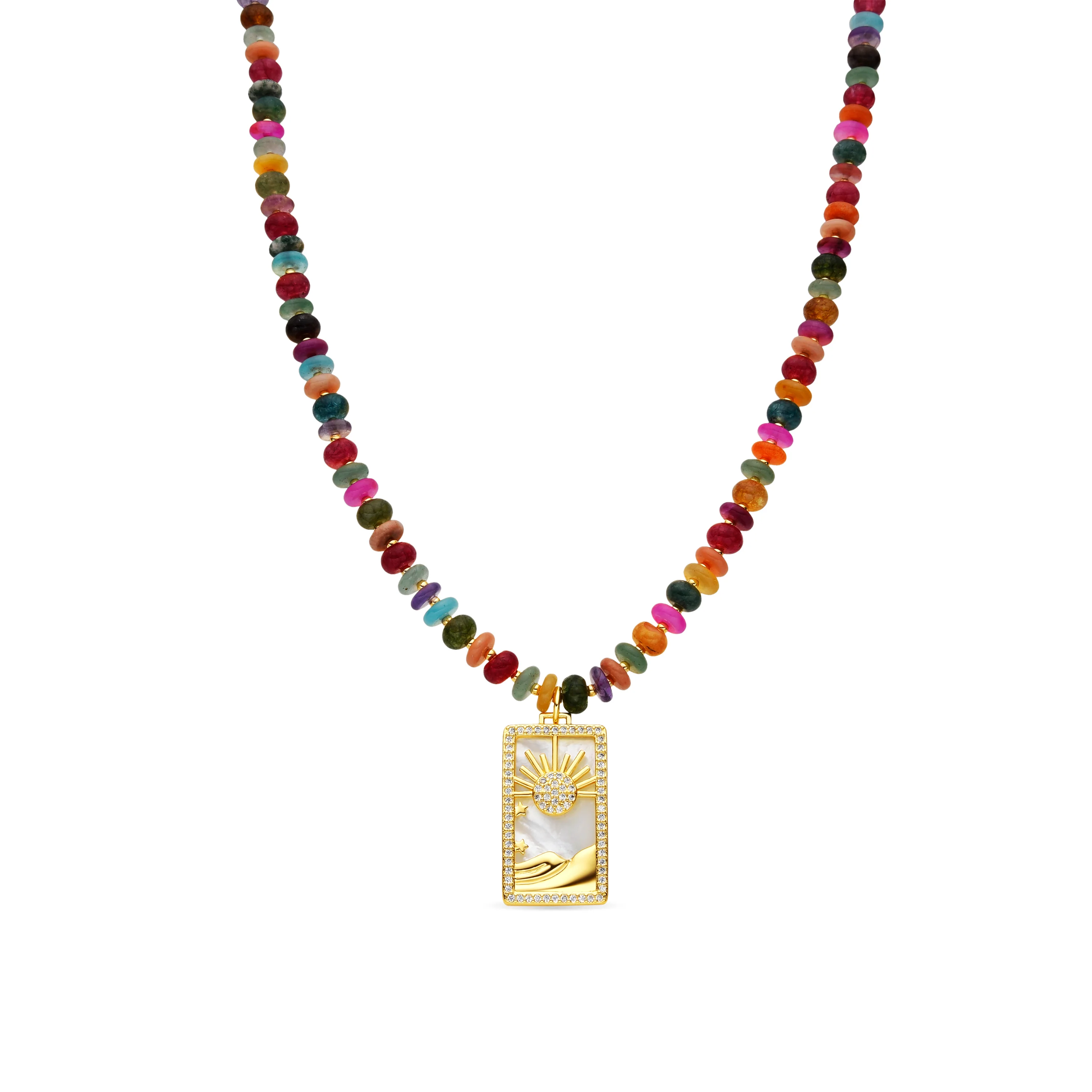 Collar de Plata de Ley 925 y Agata Multicolor acabado oro amarillo de 18k - Laha