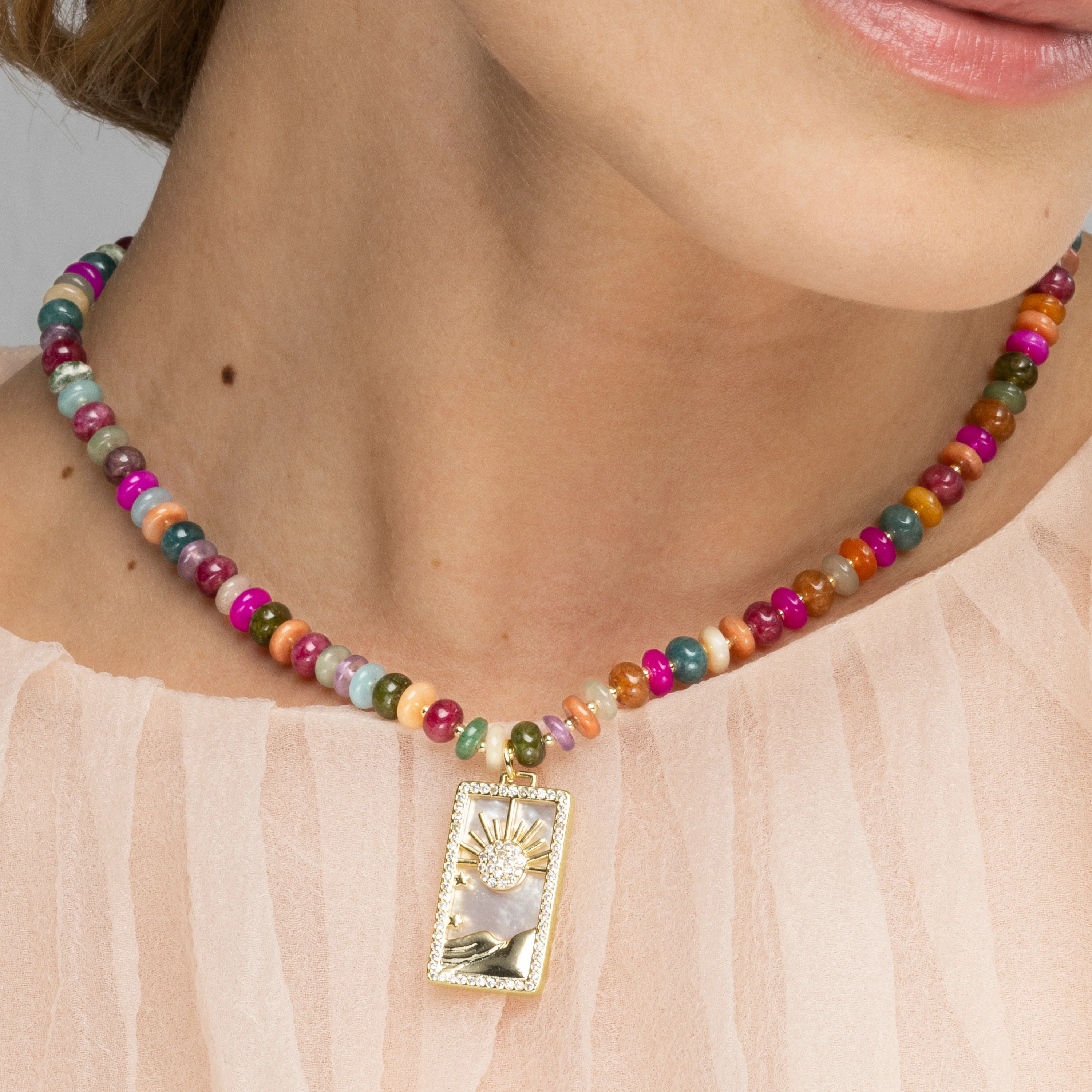 Collar de Plata de Ley 925 y Agata Multicolor acabado oro amarillo de 18k - Laha - Image 3