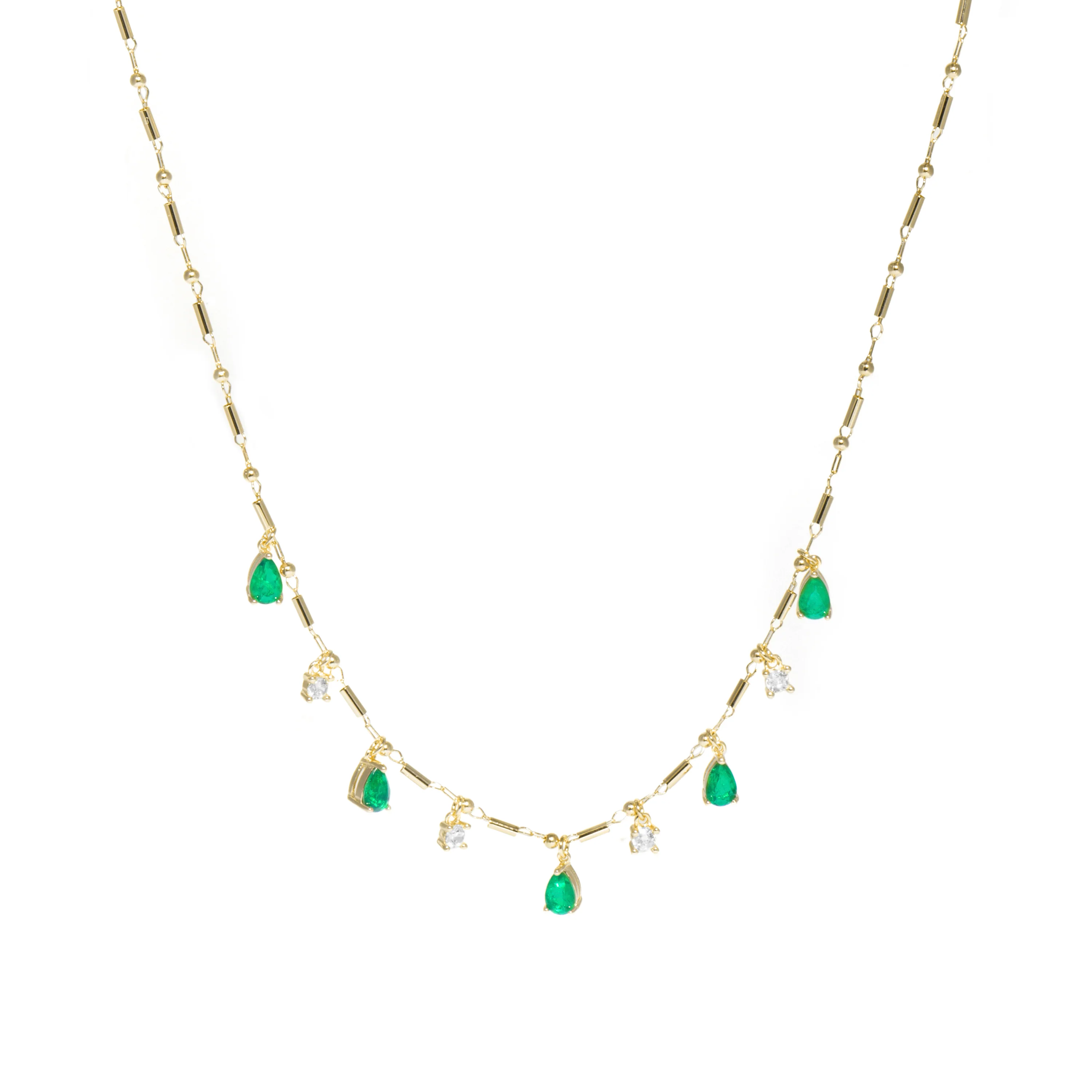 Collar de Plata de Ley 925 y Cuarzo Hidrotermal Verde Paraiba acabado en oro amarillo 18k - Lakrom