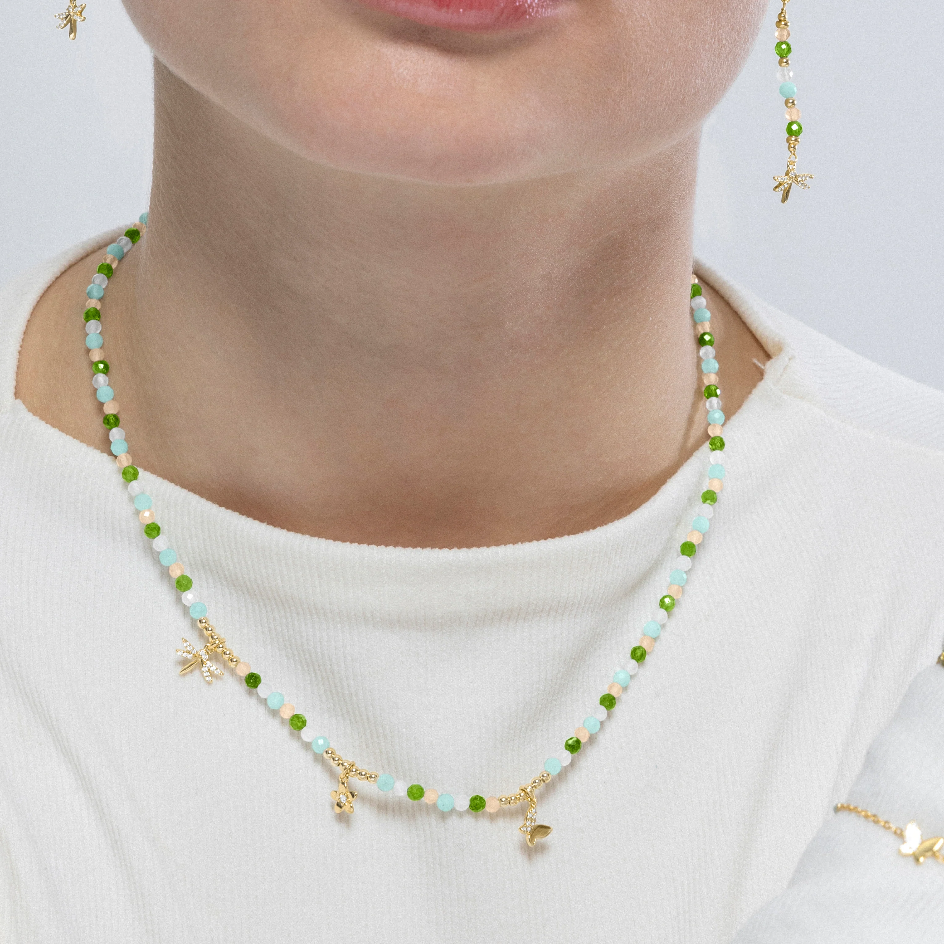 Collar de Plata de Ley 925 y Cristal Verde acabado en oro amarillo 18K - Lok - Image 3