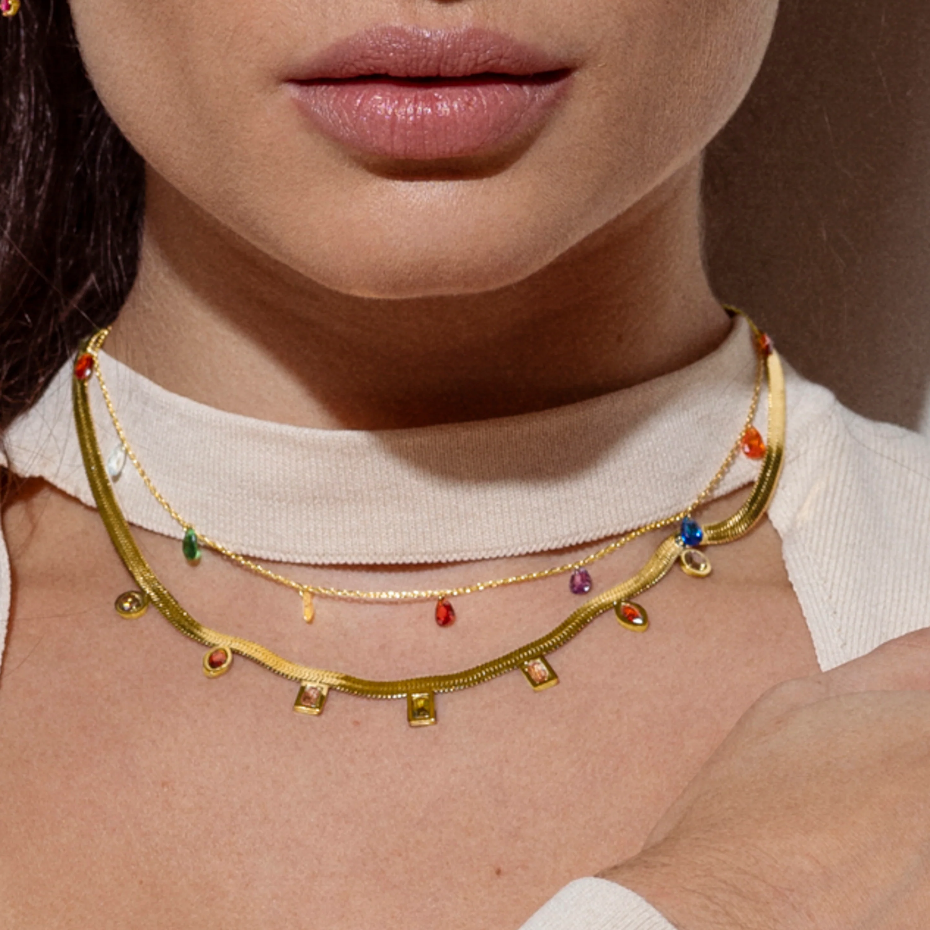 Collar de Plata de Ley 925 con Circonita Multicolor acabado en oro amarillo 18K - Lukza - Image 3
