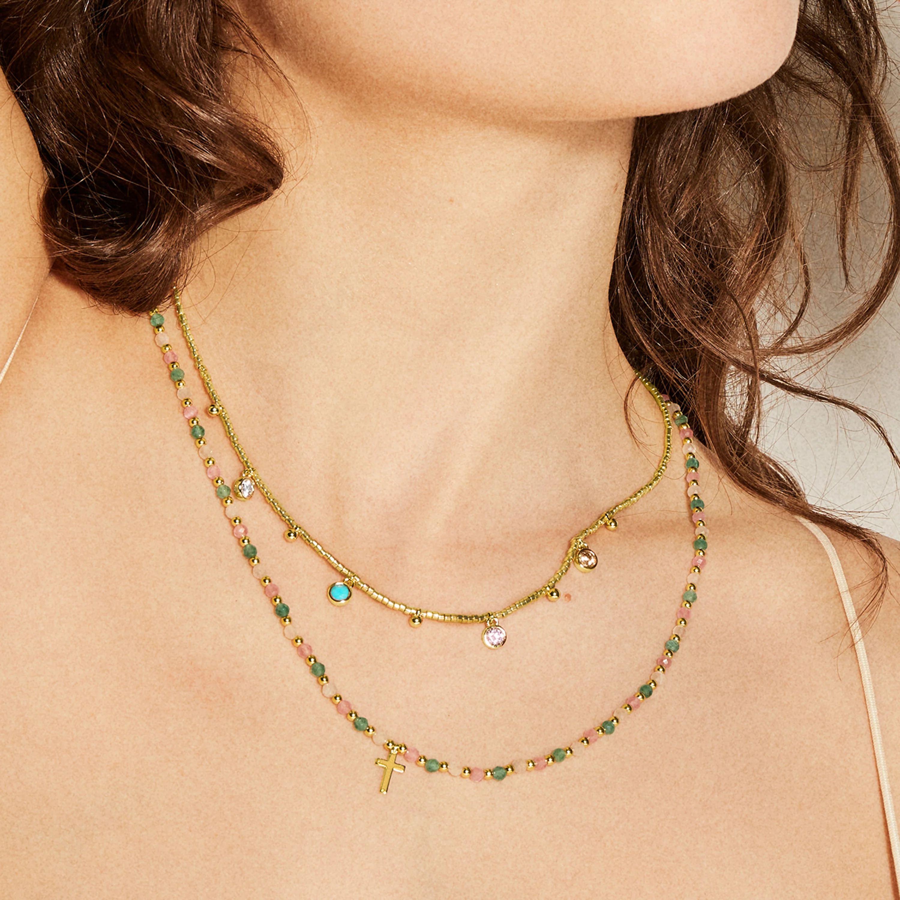 Collar de Plata de Ley 925 con Circonita Multicolor acabado en oro amarillo 18K - Mali - Image 3