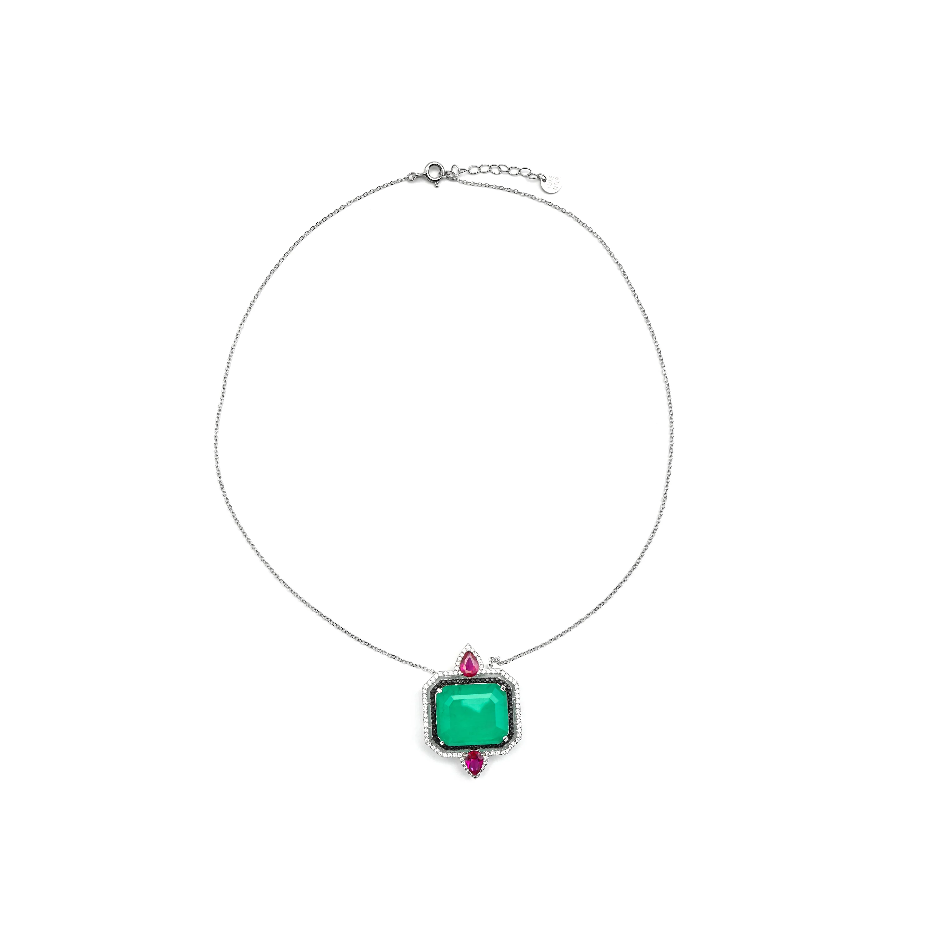 Collar de Plata de Ley 925 y Cuarzo Hidrotermal Verde acabado en rodio - Malizu - Image 3