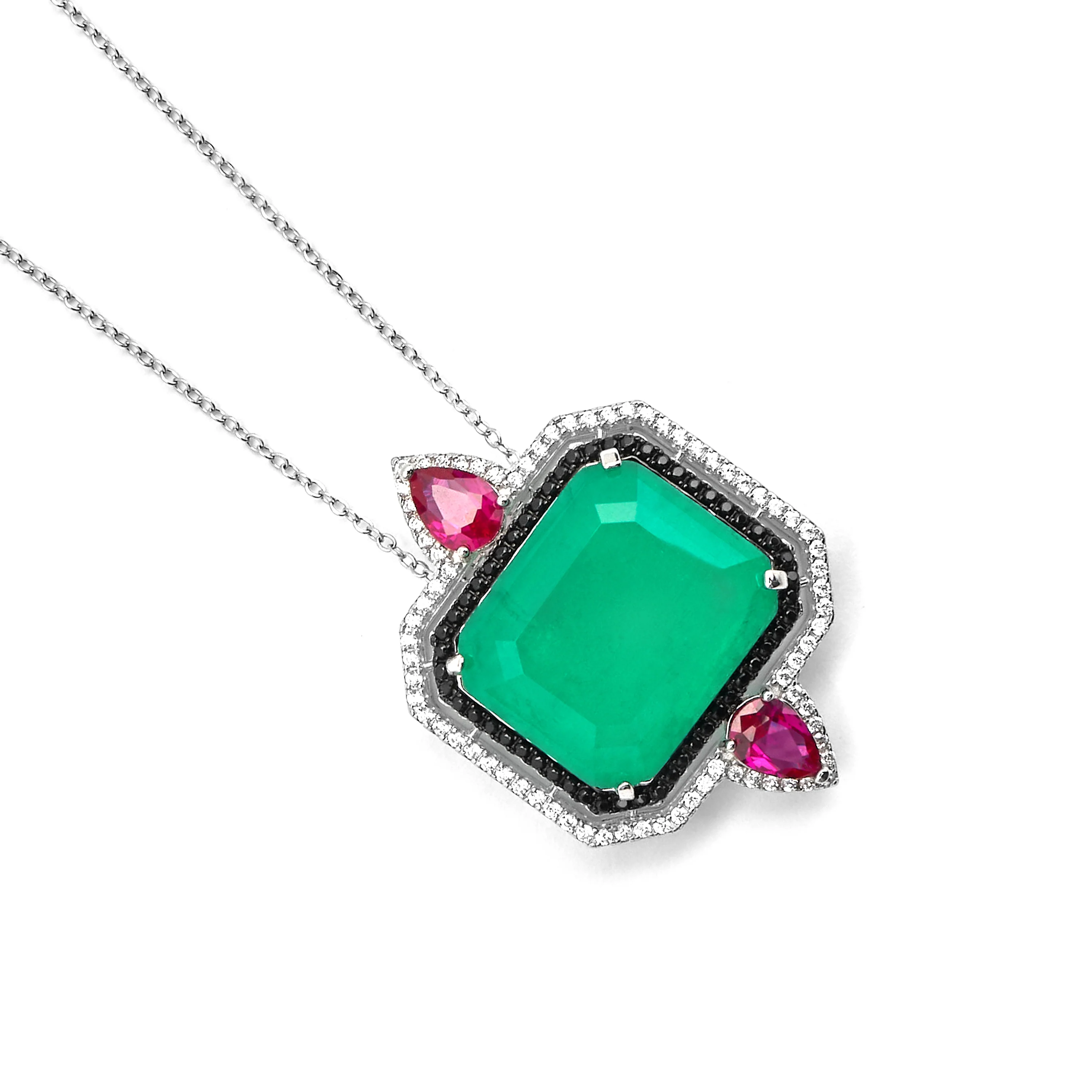 Collar de Plata de Ley 925 y Cuarzo Hidrotermal Verde acabado en rodio - Malizu - Image 5