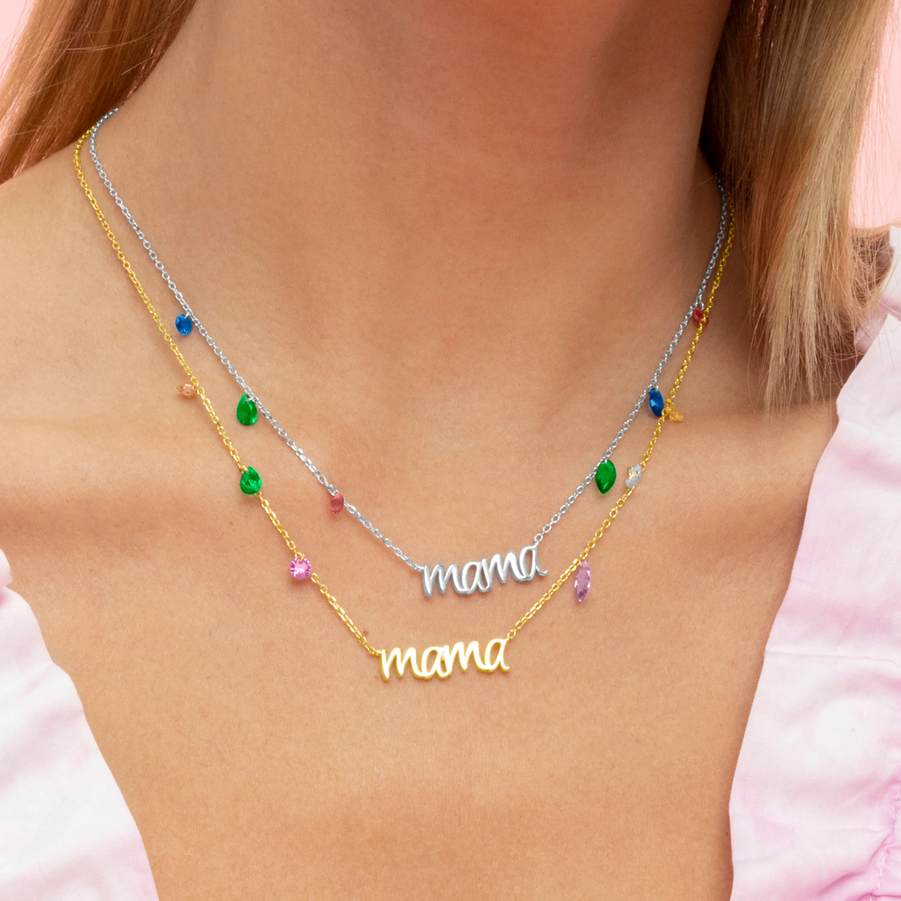 Collar De Plata De Ley 925 con Circonita Multicolor acabado oro 18k - Mama - Image 3