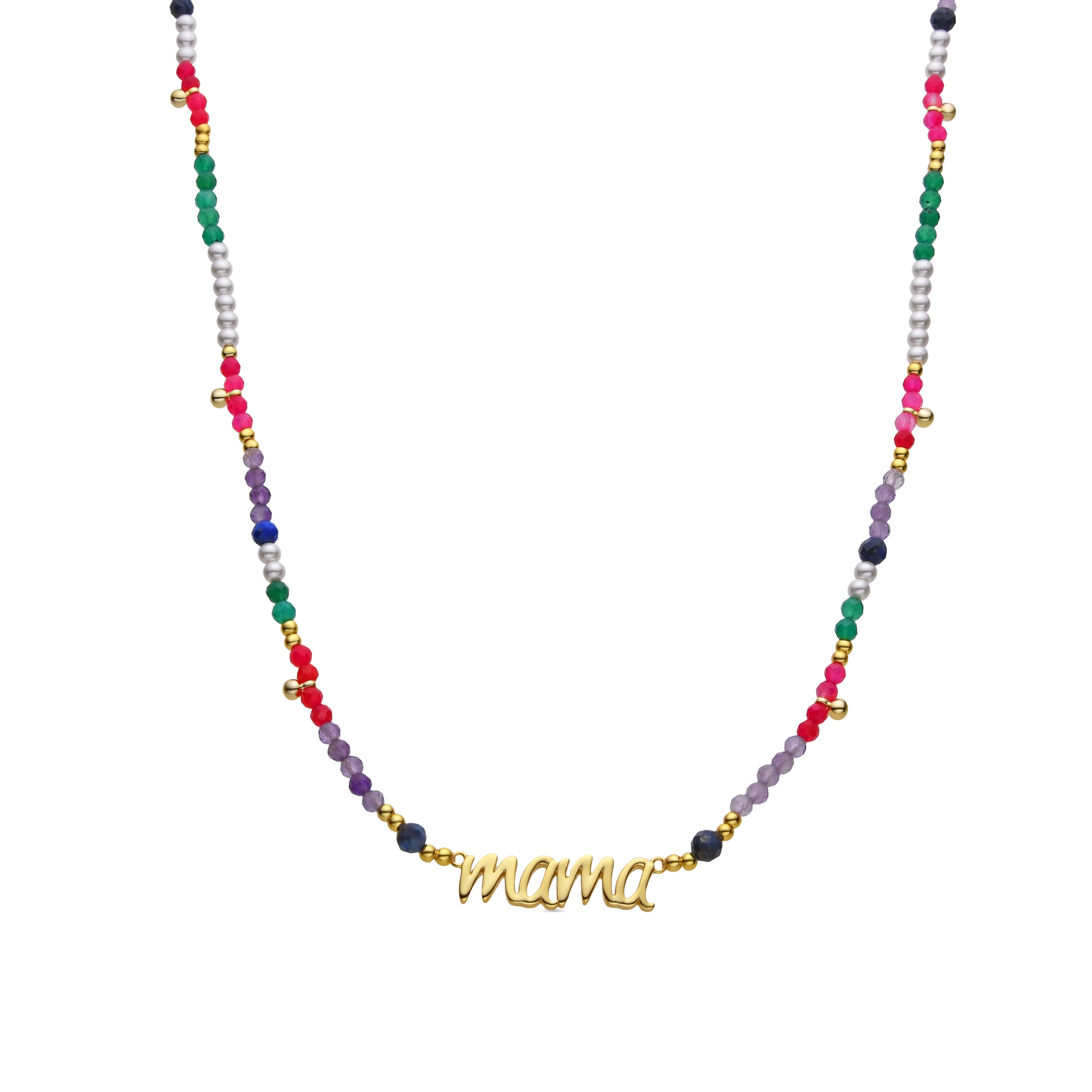 Collar de Plata de Ley 925 y Cristal Multicolor acabado en oro amarillo de 18k - Mama