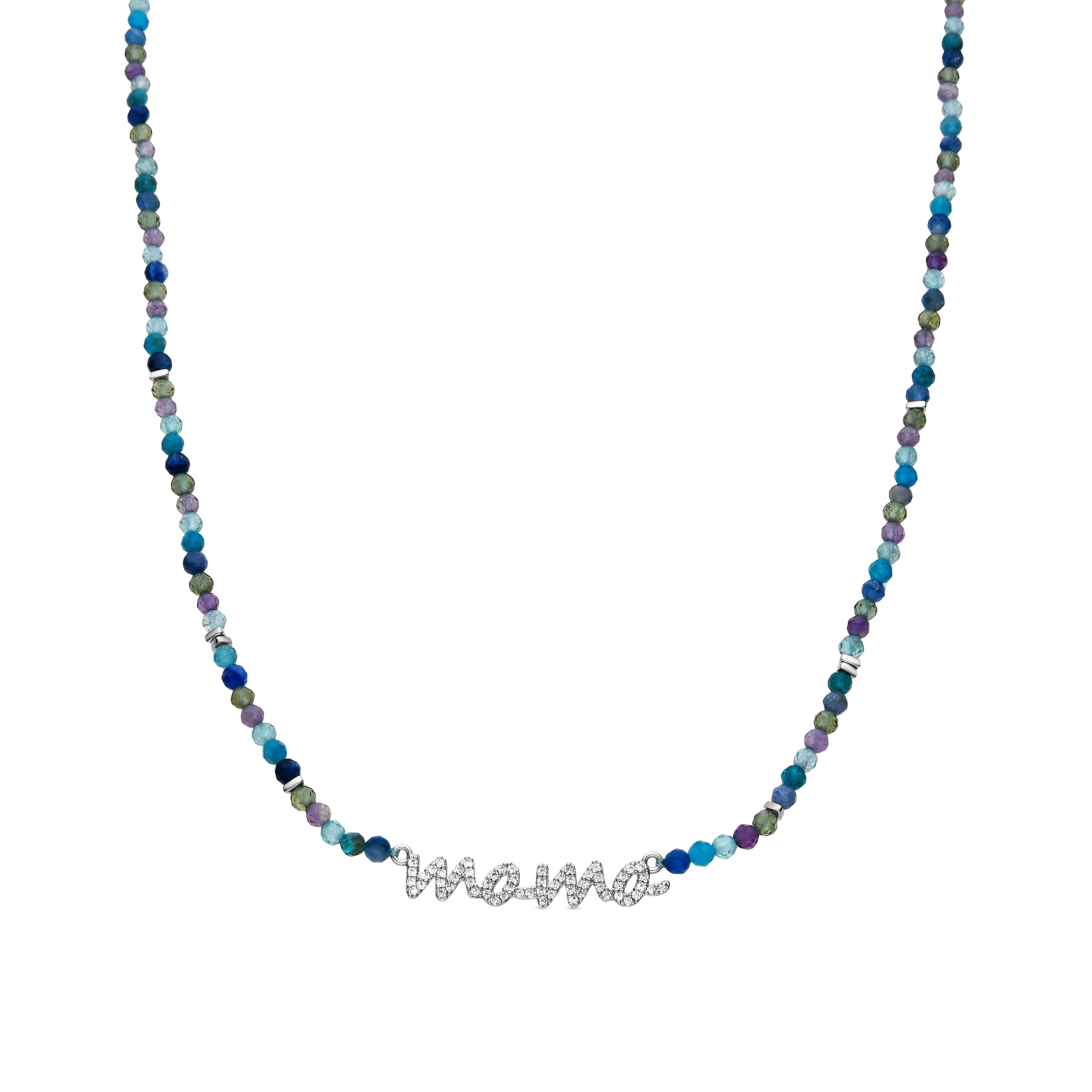 Collar de Plata de Ley 925 y Cristal Azul Oscuro acabado rodio - Mama