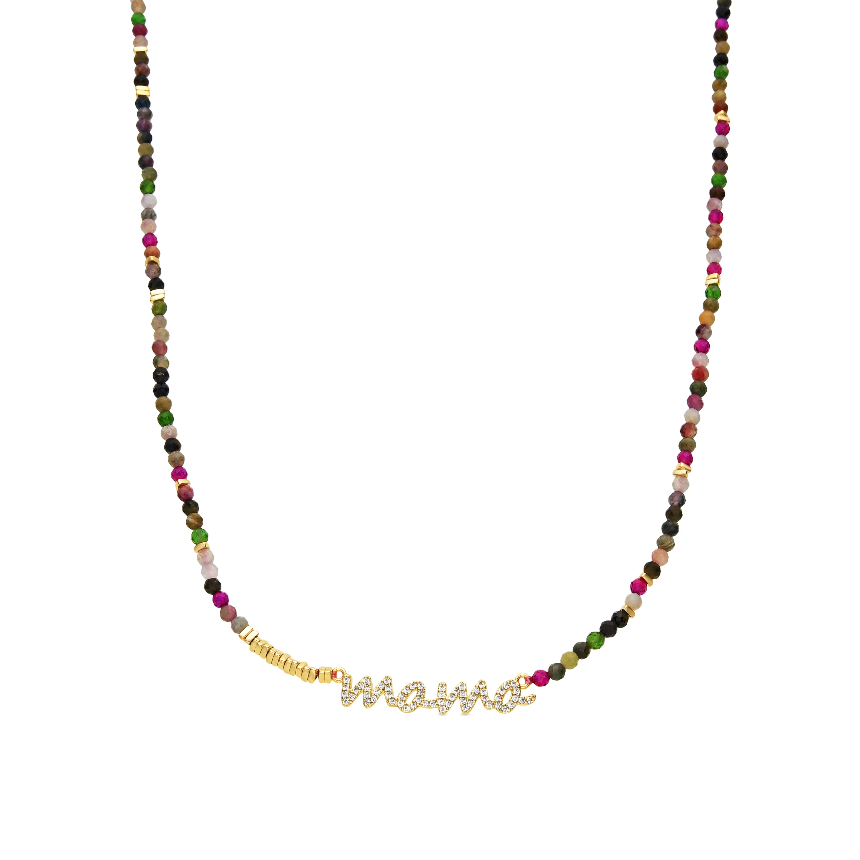 Collar de Plata de Ley 925 y Turmalina Multicolor acabado oro amarillo de 18k - Mama