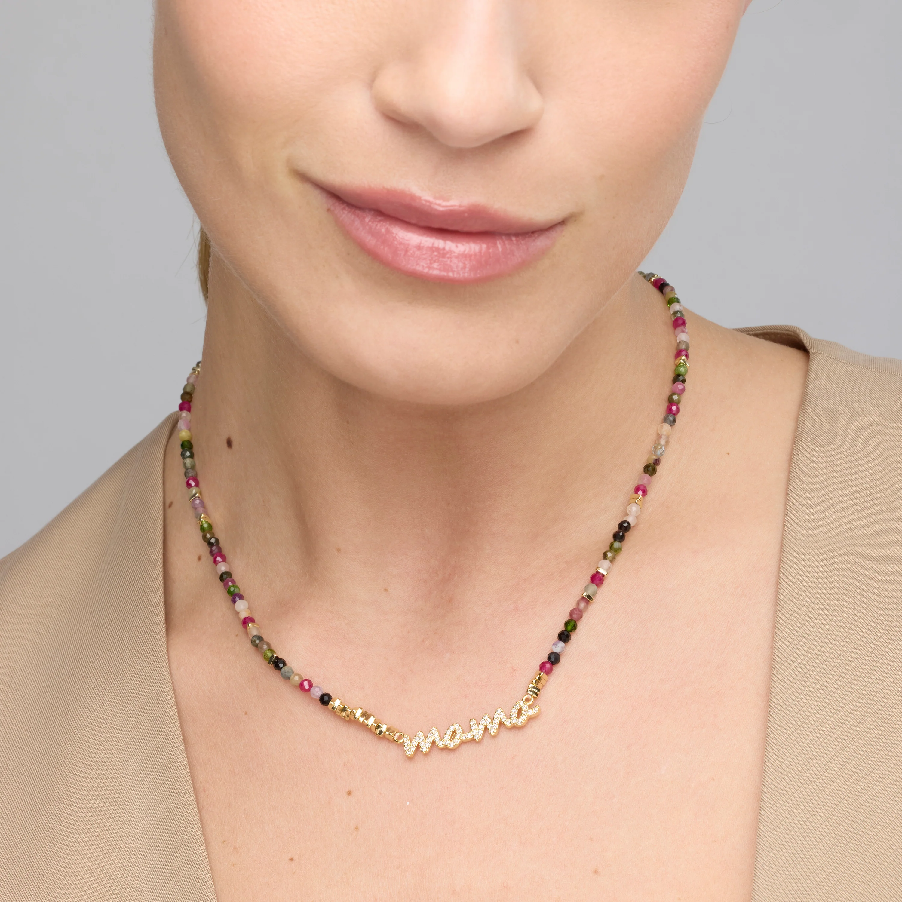 Collar de Plata de Ley 925 y Turmalina Multicolor acabado oro amarillo de 18k - Mama - Image 2