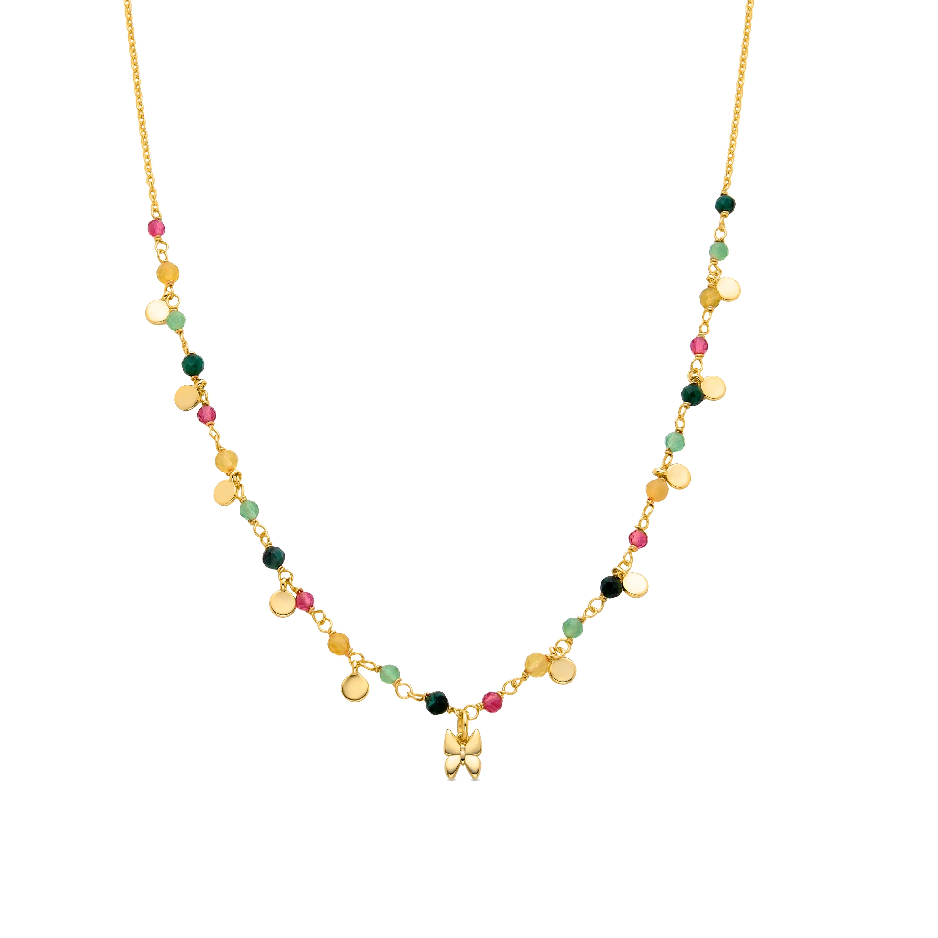 Collar de Plata de Ley 925 con Cristal Verde acabado en oro amarillo 18K - Mariposa