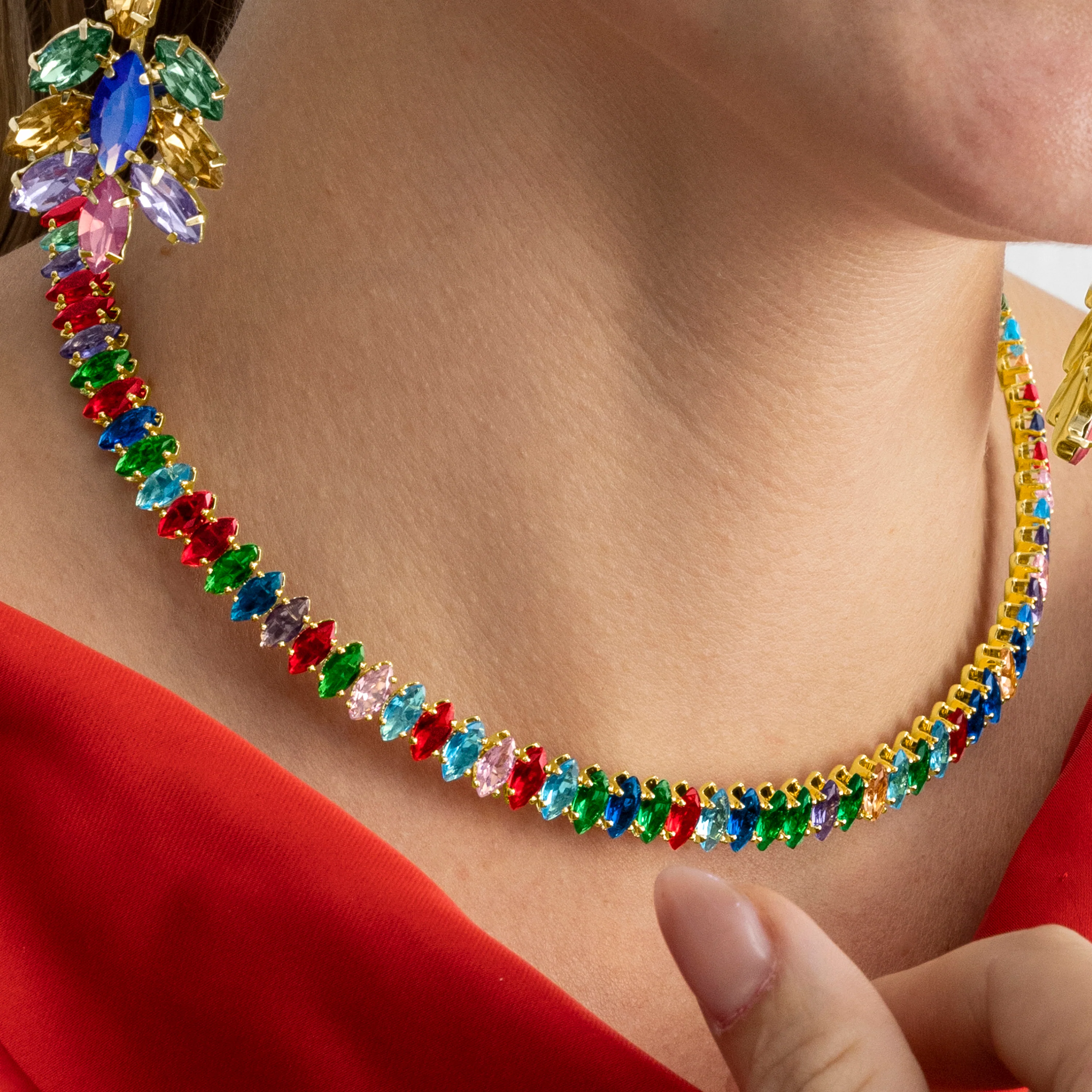Collar con Cristal Multicolor acabado oro 18k - Nex - Image 4