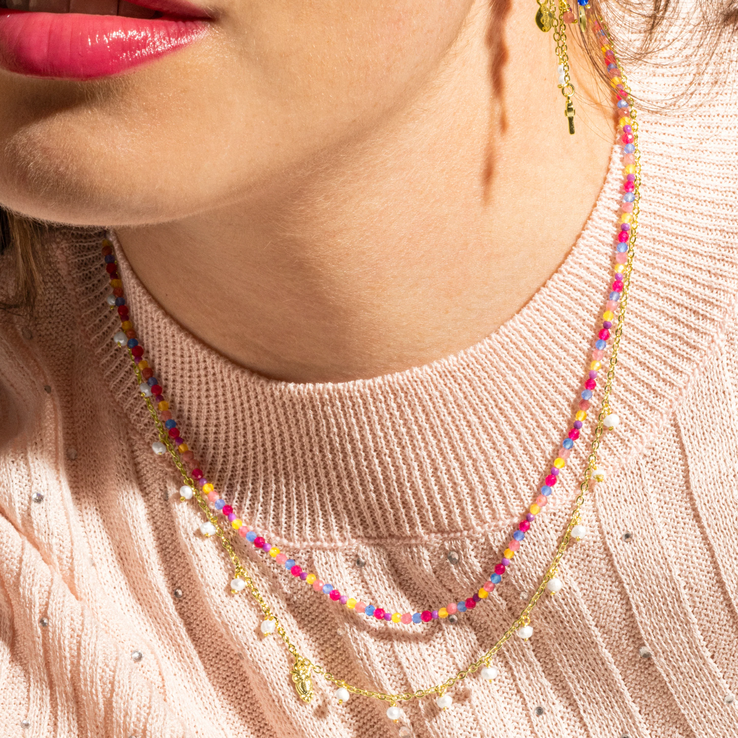 Collar de Plata de Ley 925 y Cristal Multicolor acabado oro 18k - Niarz - Image 4