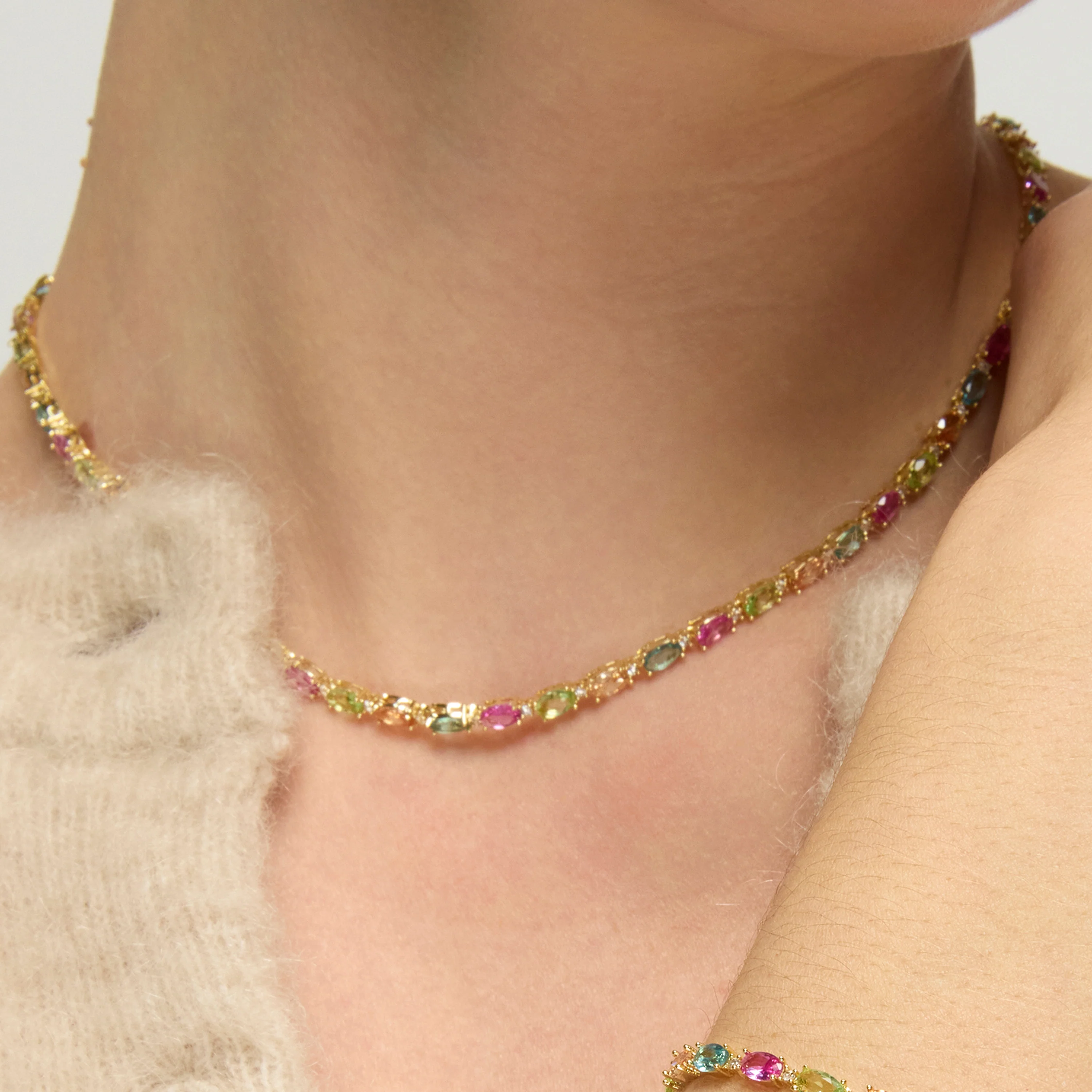 Collar de Plata de Ley 925 y Circonita Multicolor acabado oro amarillo de 18k - Nie - Image 4