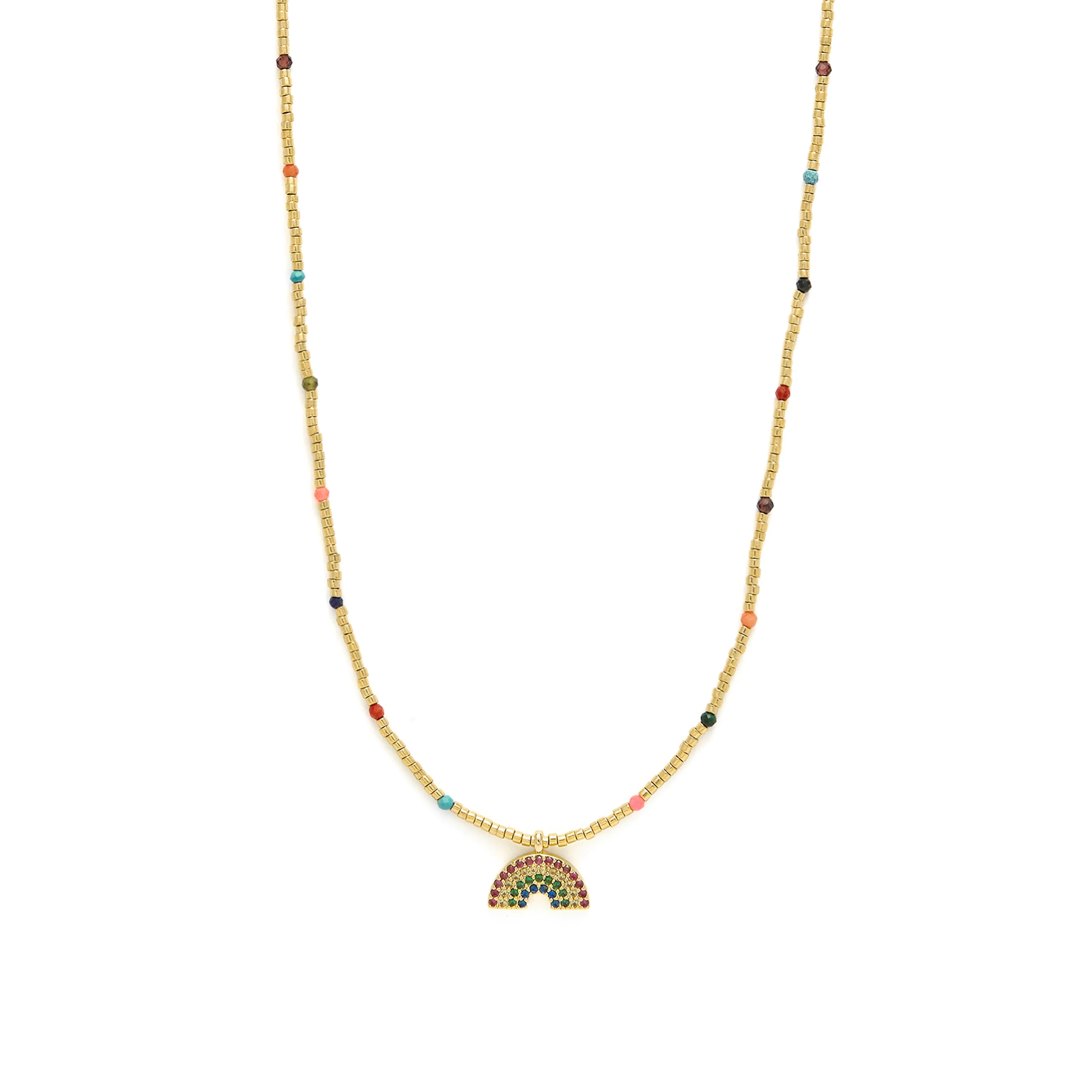 Collar de Plata de Ley 925 y Circonita Multicolor acabado en oro amarillo 18k - Nivart