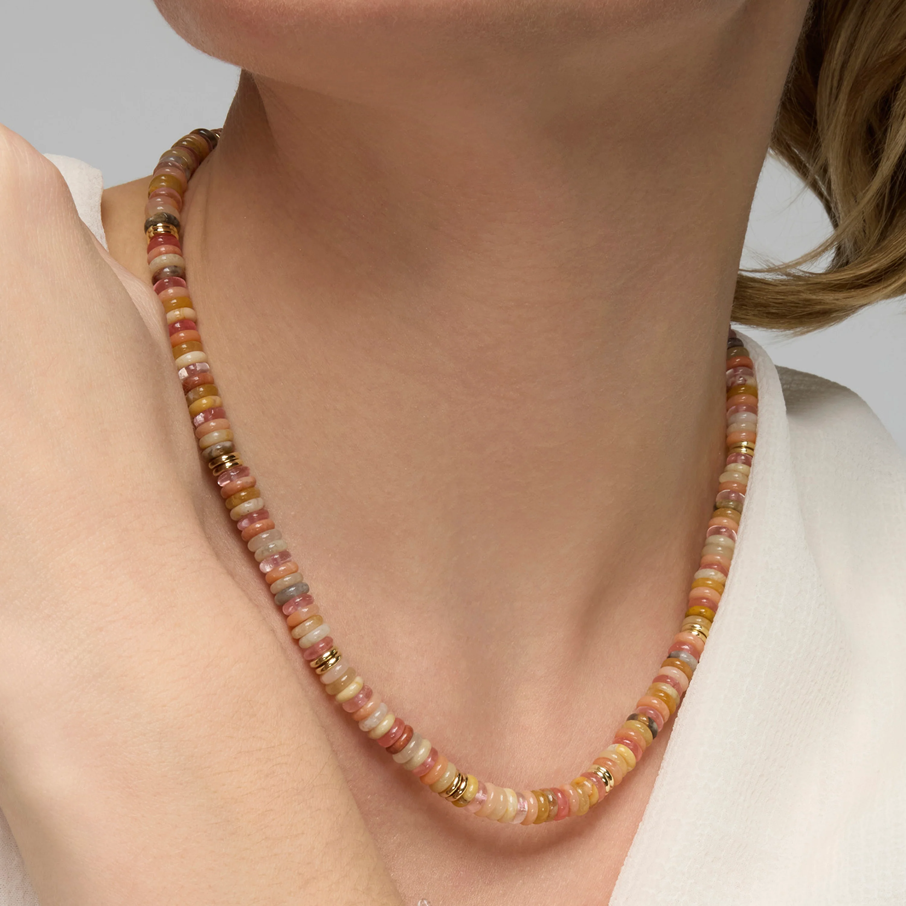 Collar acabado oro amarillo de 18k y Multicolor Piedra Natural - Onisu - Image 4