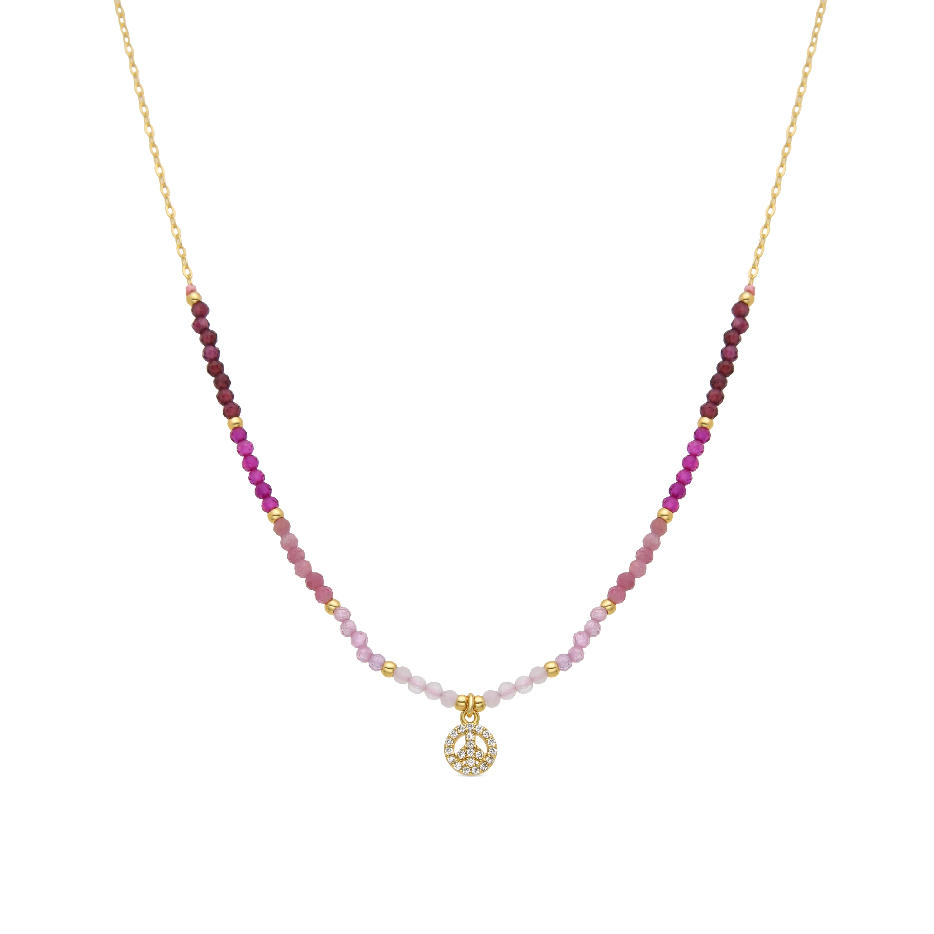 Collar de Plata de Ley 925 y Cristal Rosa acabado en oro amarillo de 18k - Peace
