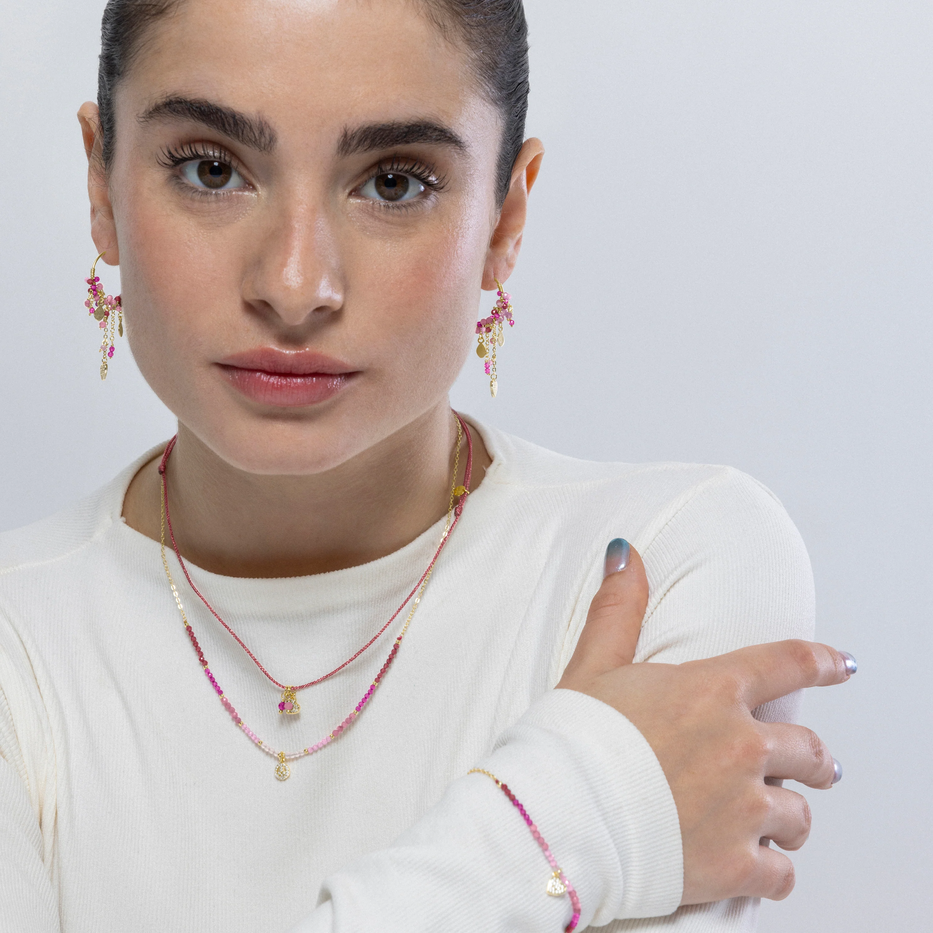 Collar de Plata de Ley 925 y Cristal Rosa acabado en oro amarillo de 18k - Peace - Image 2