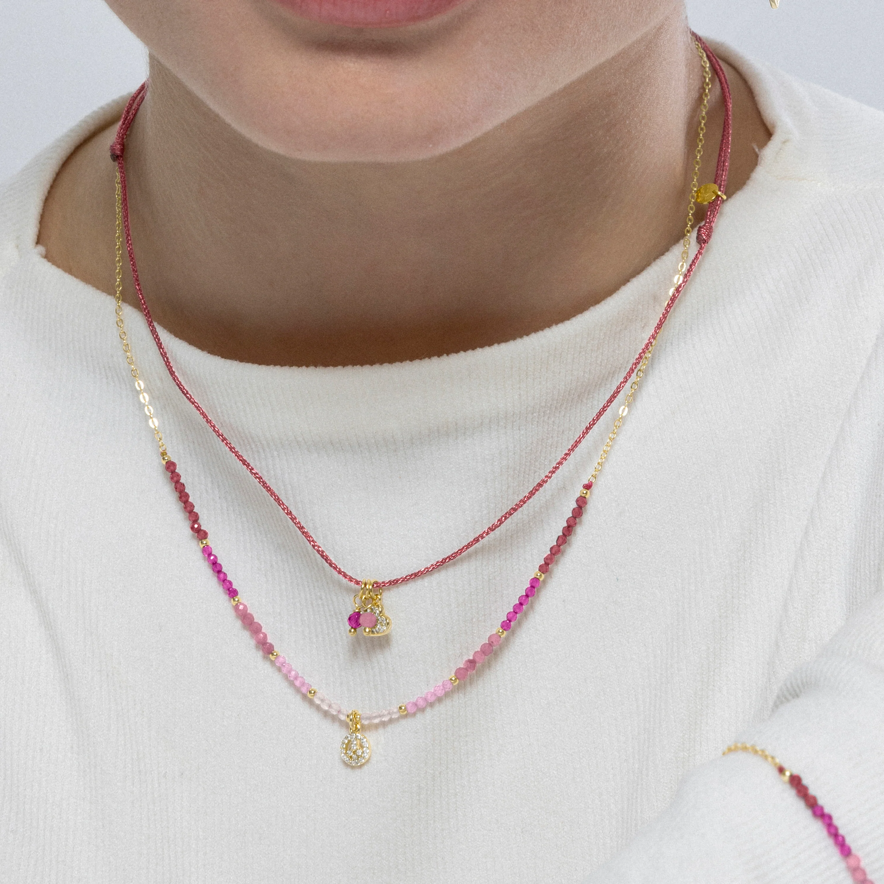Collar de Plata de Ley 925 y Cristal Rosa acabado en oro amarillo de 18k - Peace - Image 3