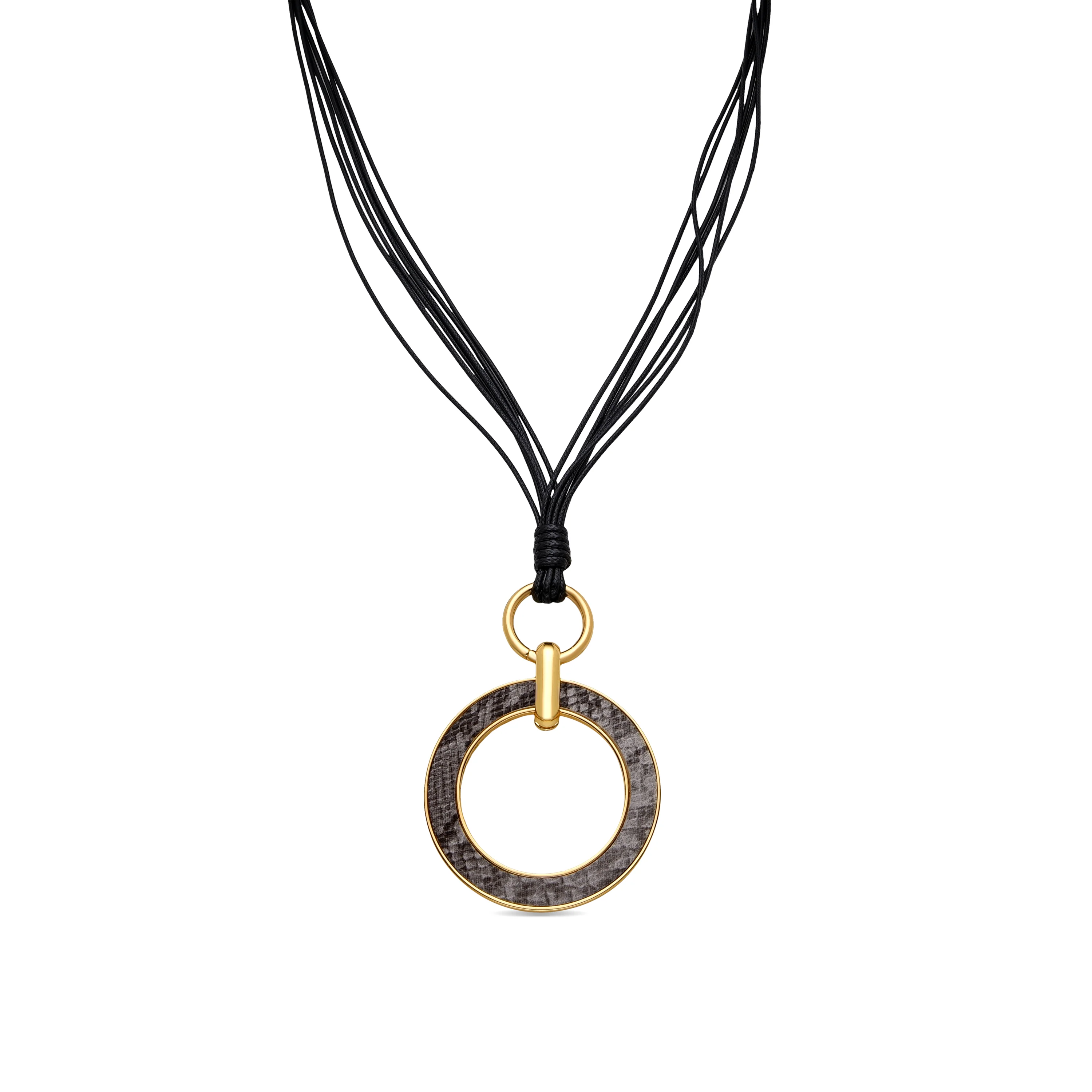 Collar de Cuero Negro acabado en oro amarillo 18K - Phiae