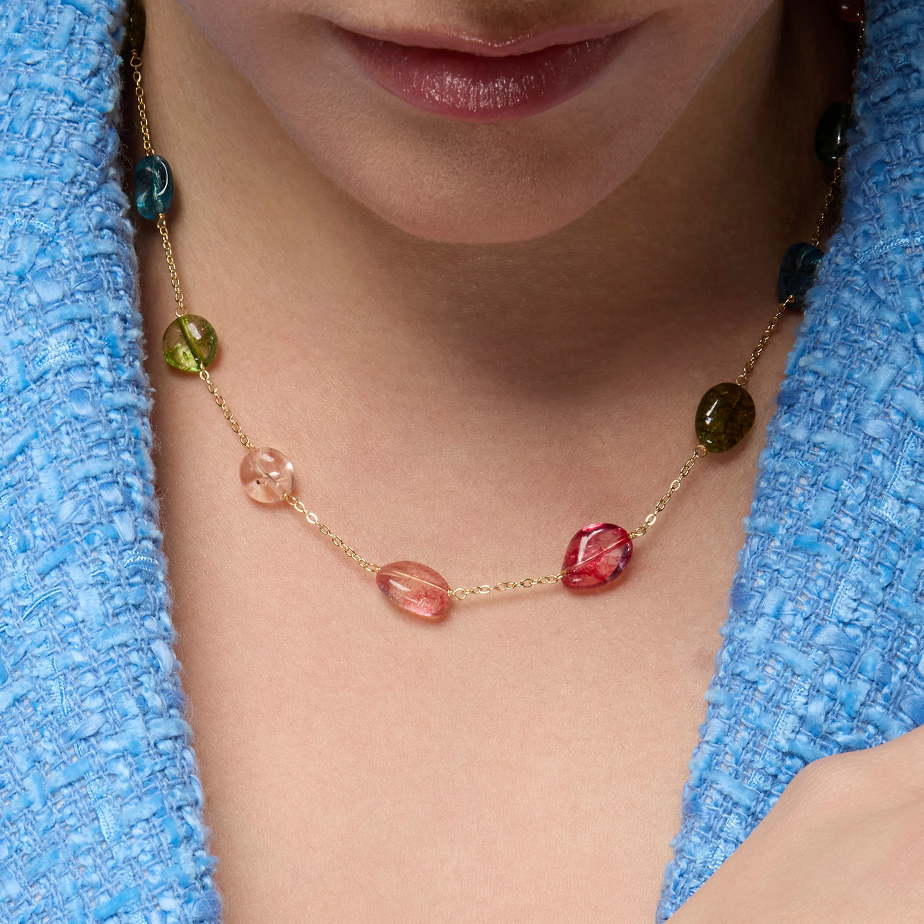 Collar de Plata de Ley 925 y Multicolor Piedra Natural acabado oro amarillo de 18k - Refus - Image 4