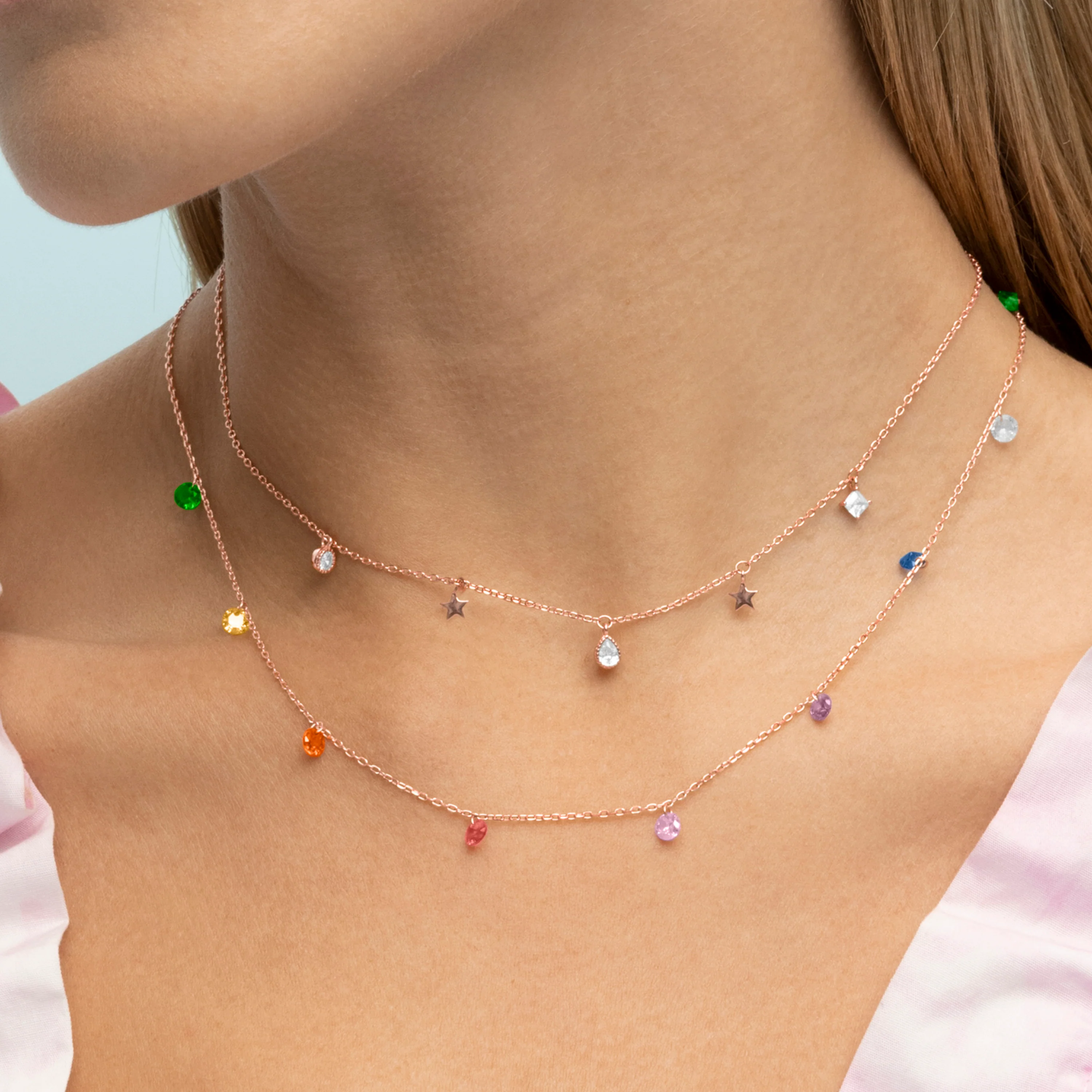 Collar de Plata de Ley 925 con Circonita Multicolor acabado en oro rosa 18K - Rolcon - Image 4