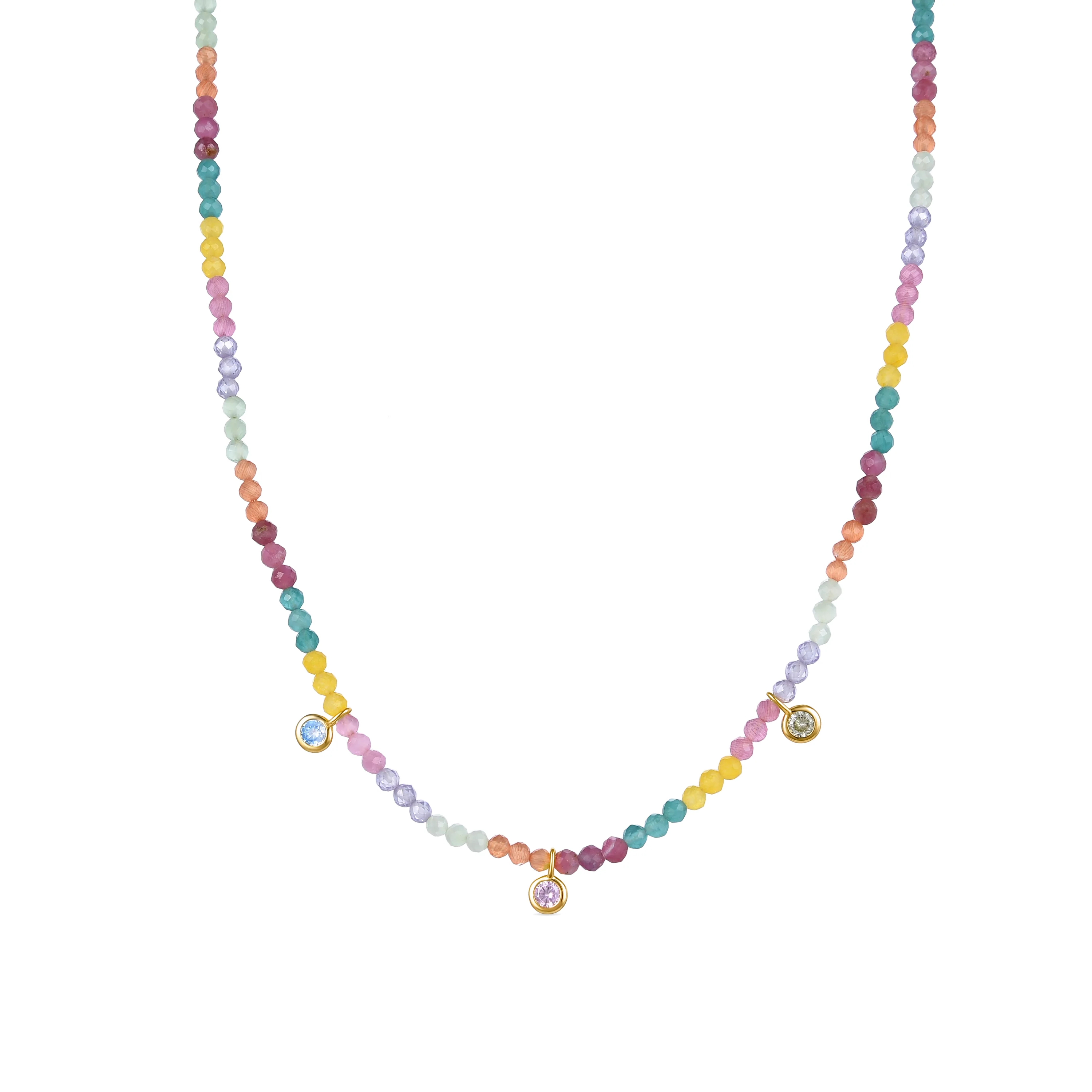 Collar de Plata de Ley 925 con Circonita Multicolor acabado en oro amarillo 18K - Ruane