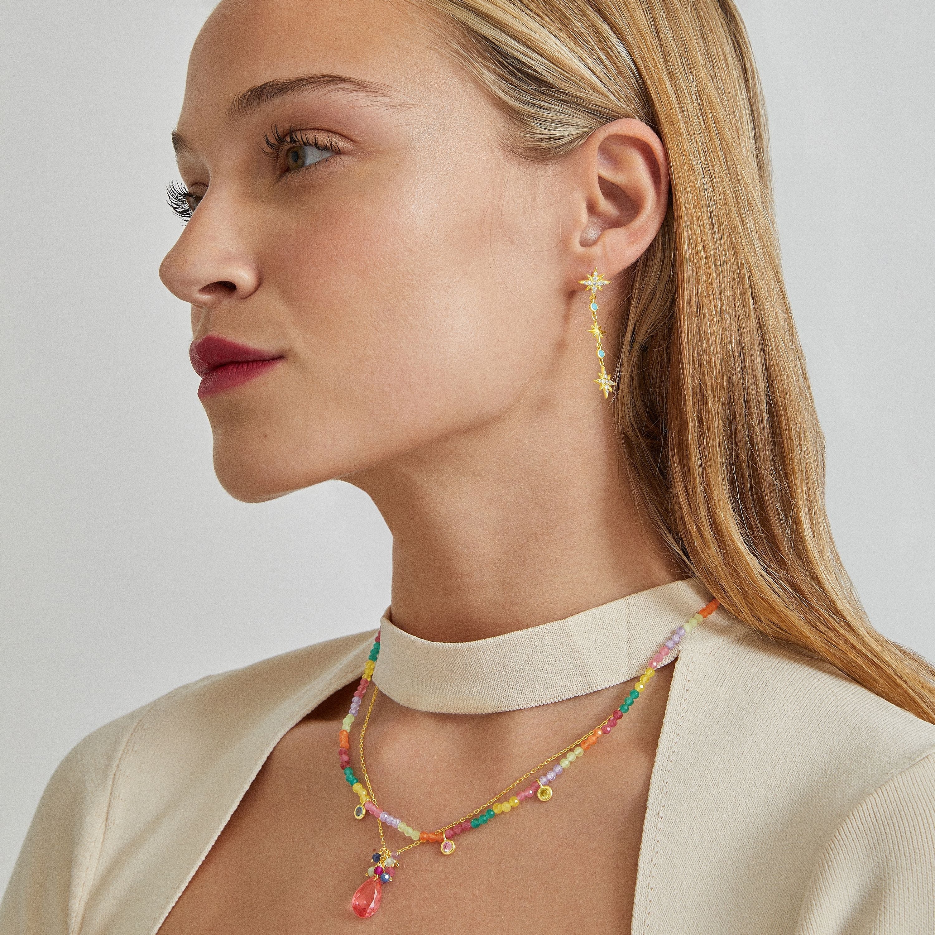Collar de Plata de Ley 925 con Circonita Multicolor acabado en oro amarillo 18K - Ruane - Image 2