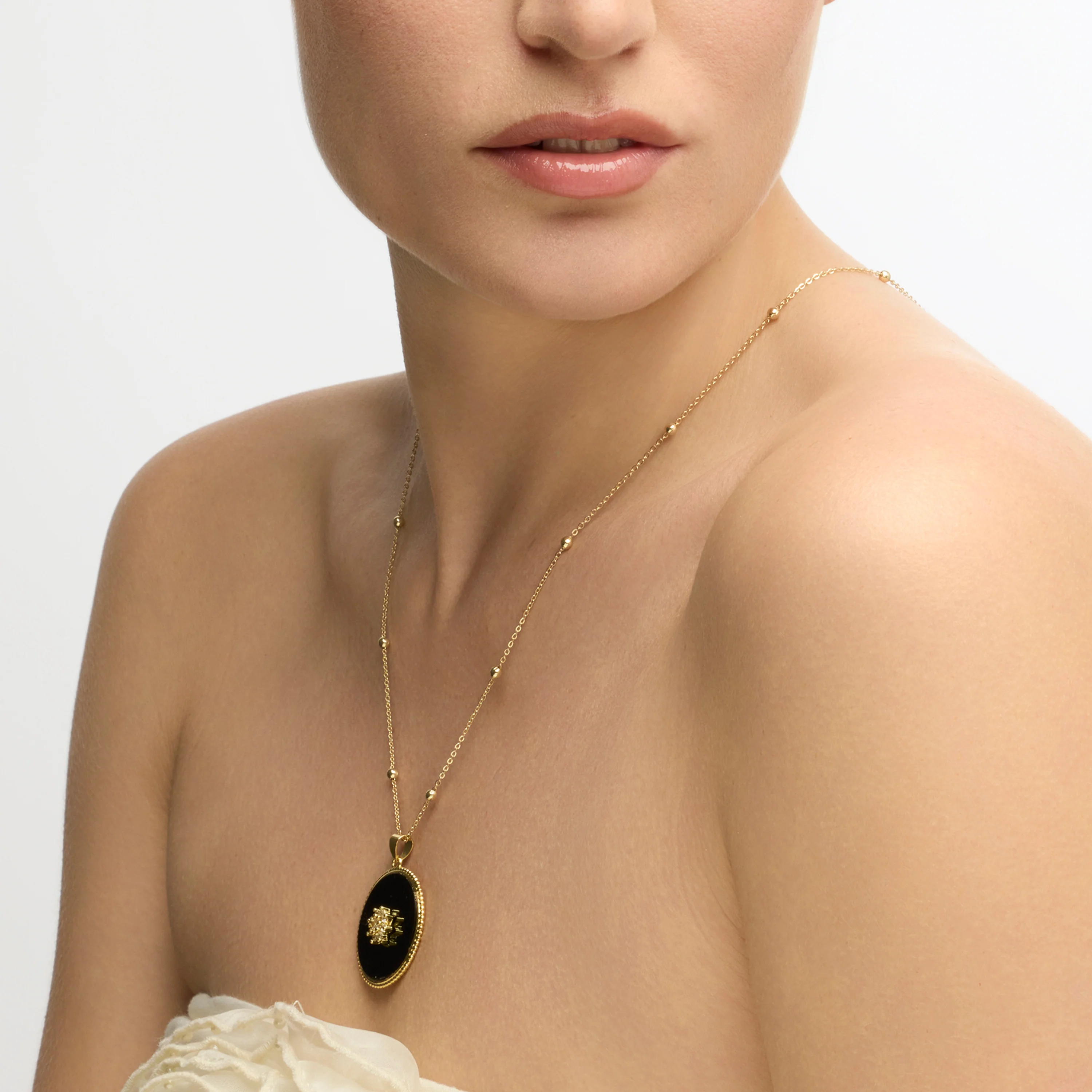Collar acabado oro amarillo de 18k y Cuarzo Hidrotermal Onix - Salks - Image 2