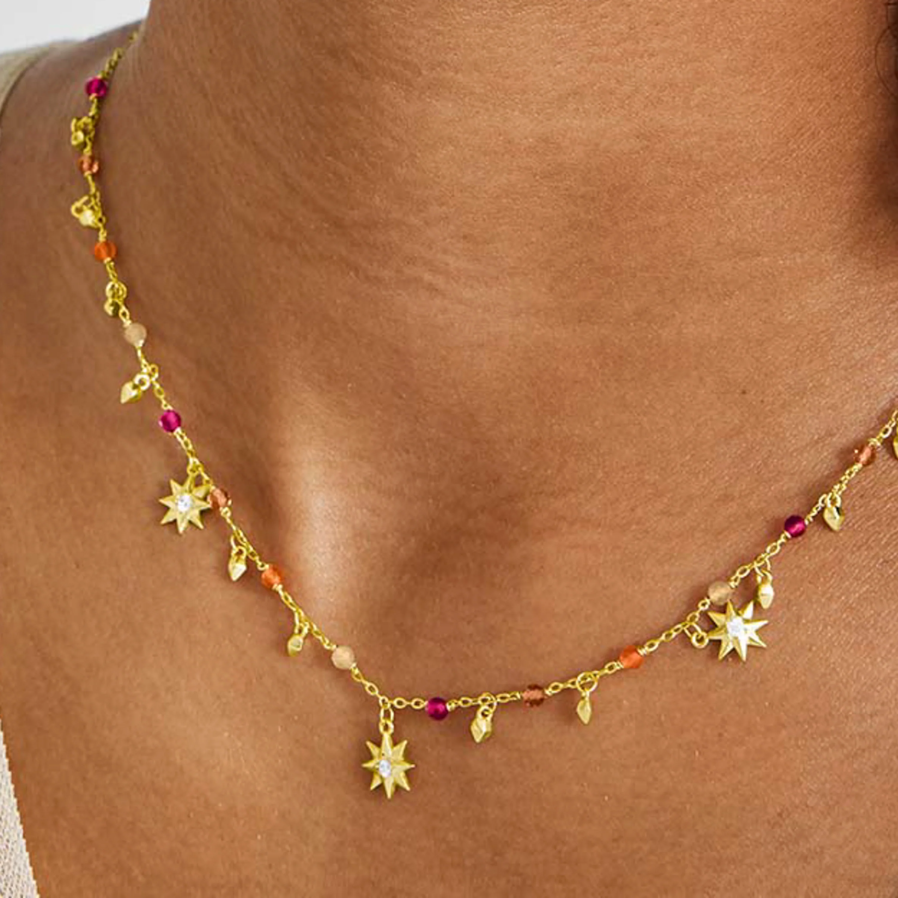 Collar de Plata de Ley 925 con Cristal Multicolor acabado en oro amarillo 18K - Sekhay - Image 3