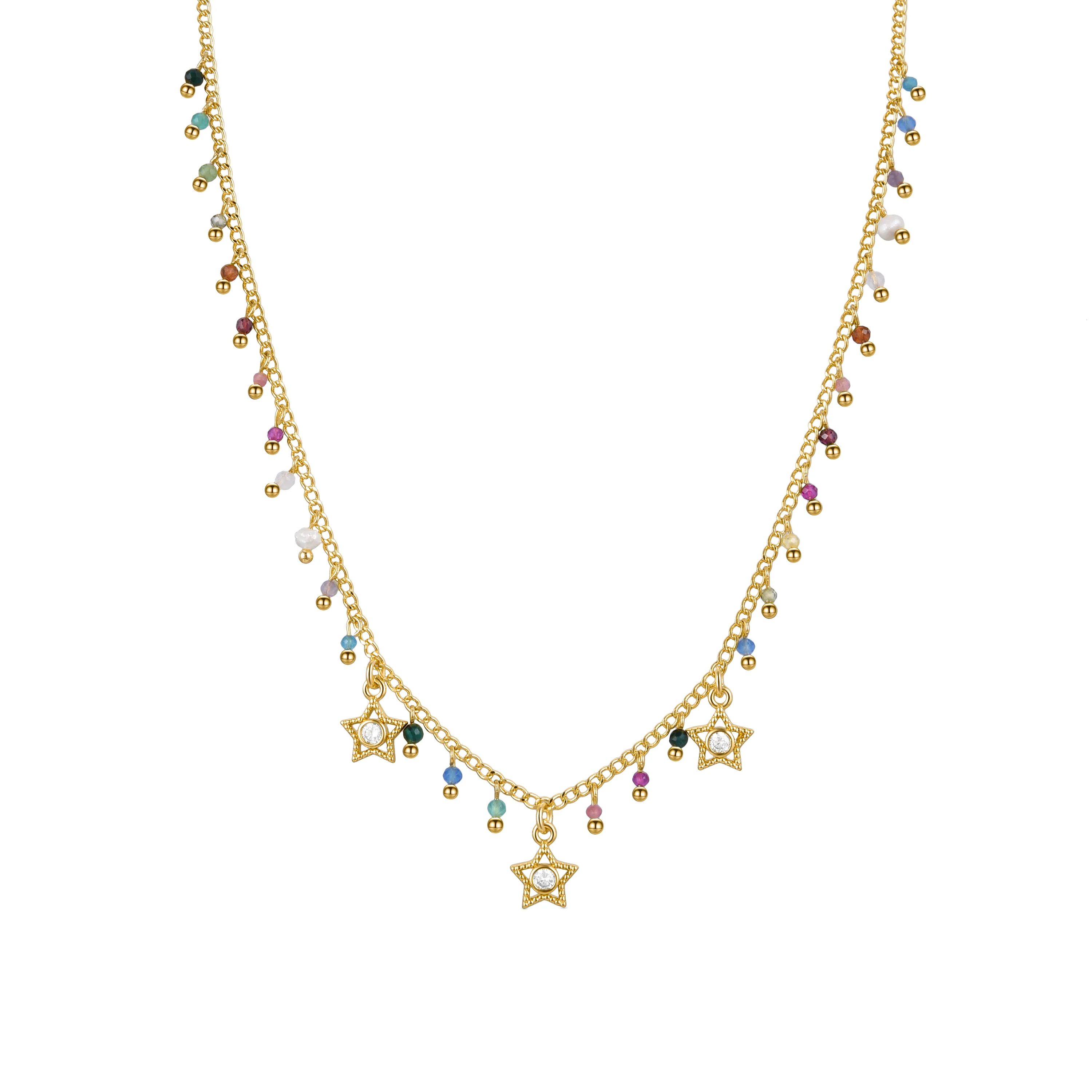 Collar de Plata de Ley 925 con Cristal Multicolor acabado en oro amarillo 18K - Sesse