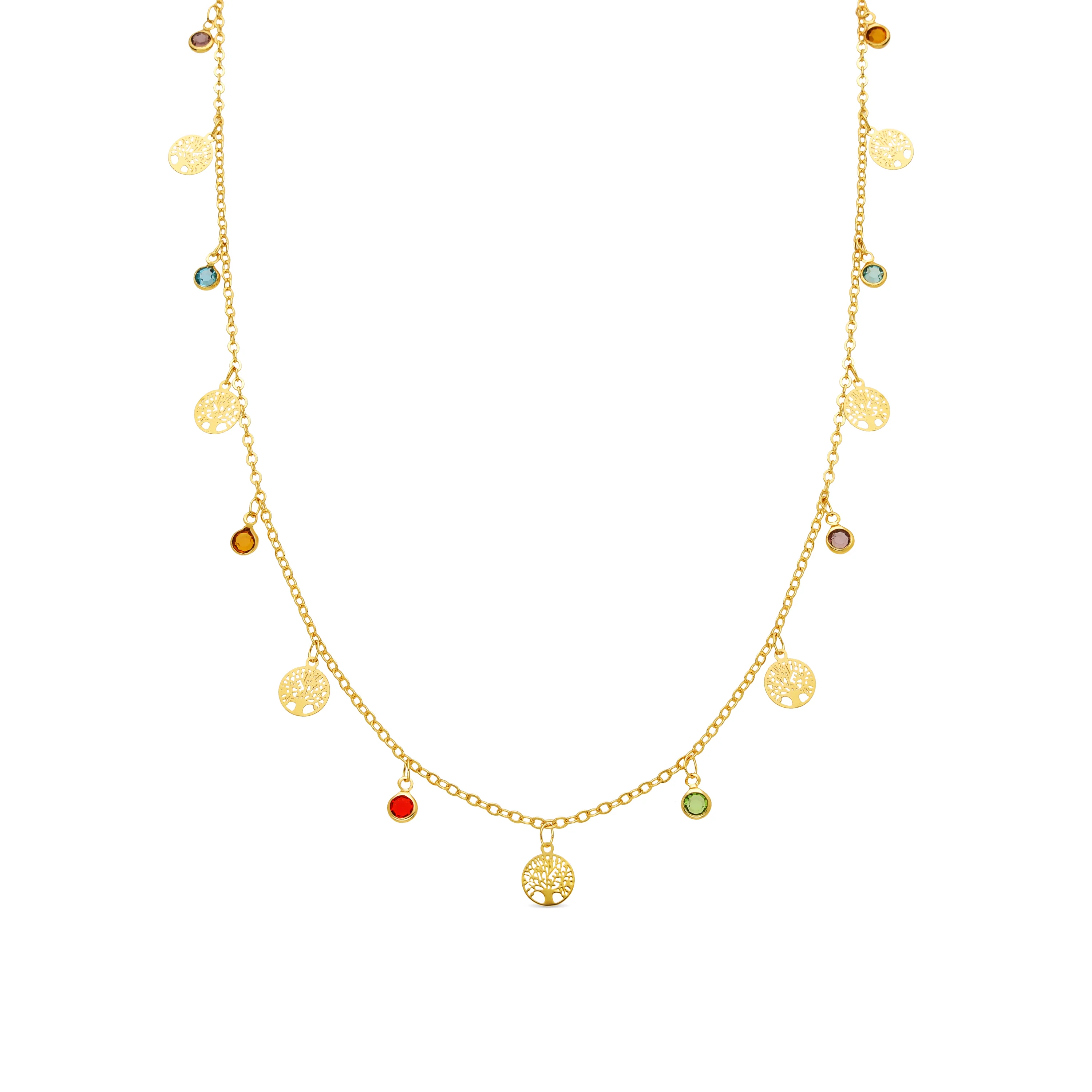 Collar de Plata de Ley 925 y Circonita Multicolor acabado oro amarillo de 18k - Shapio