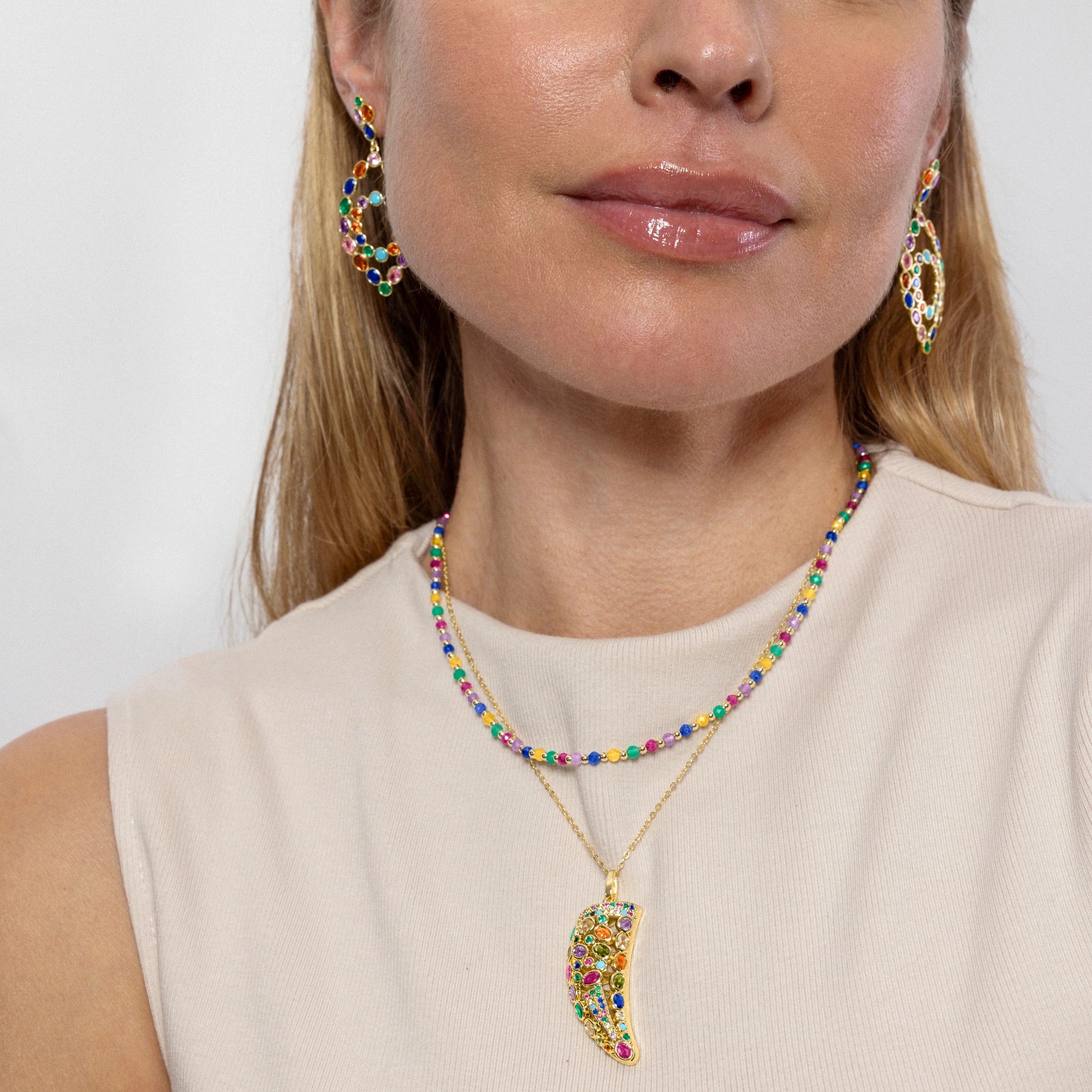 Collar de Plata de Ley 925 y Cristal Multicolor acabado en oro amarillo 18K - Shedi - Image 2