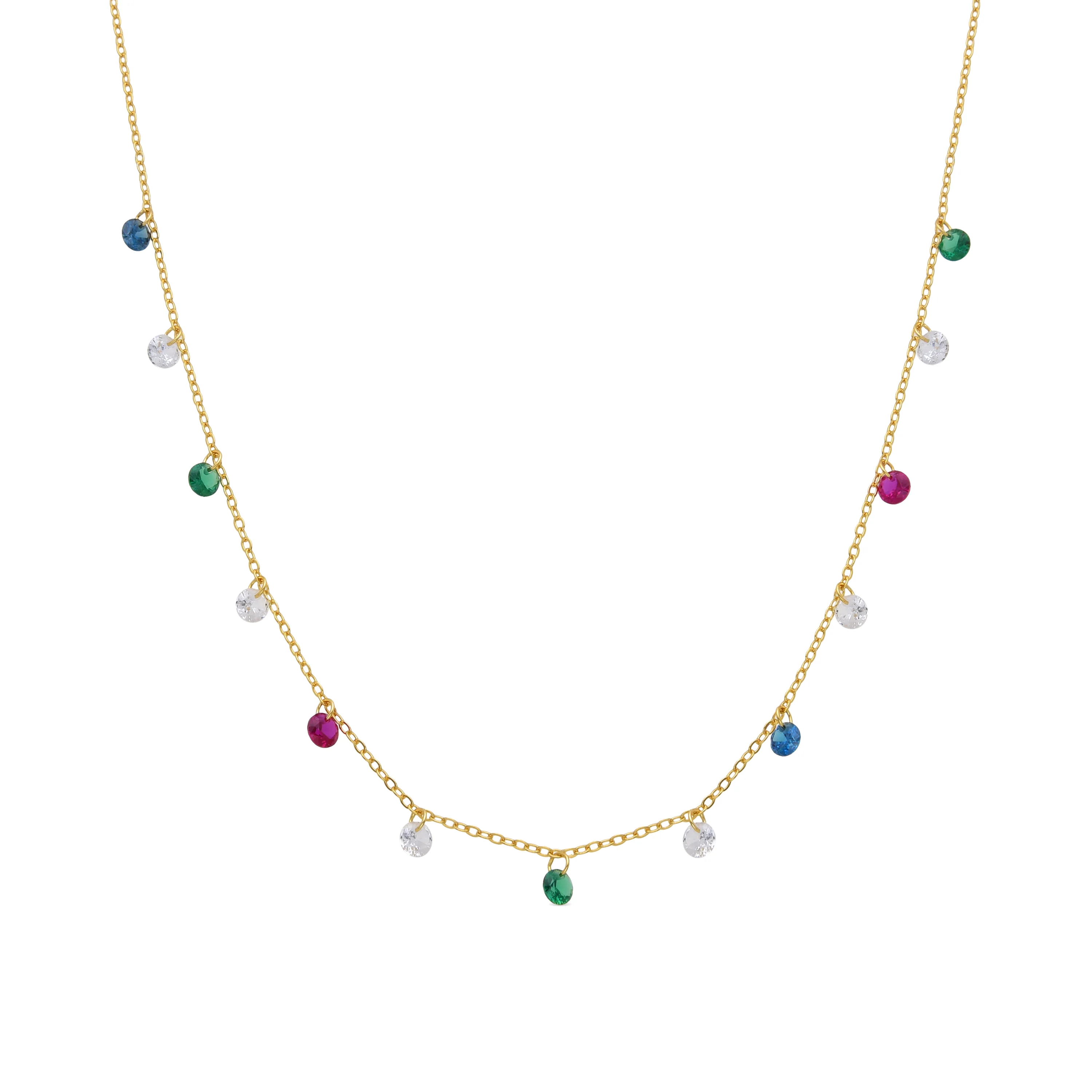 Collar de Plata de Ley 925 y Circonita Multicolor acabado en oro amarillo 18K - Sumju