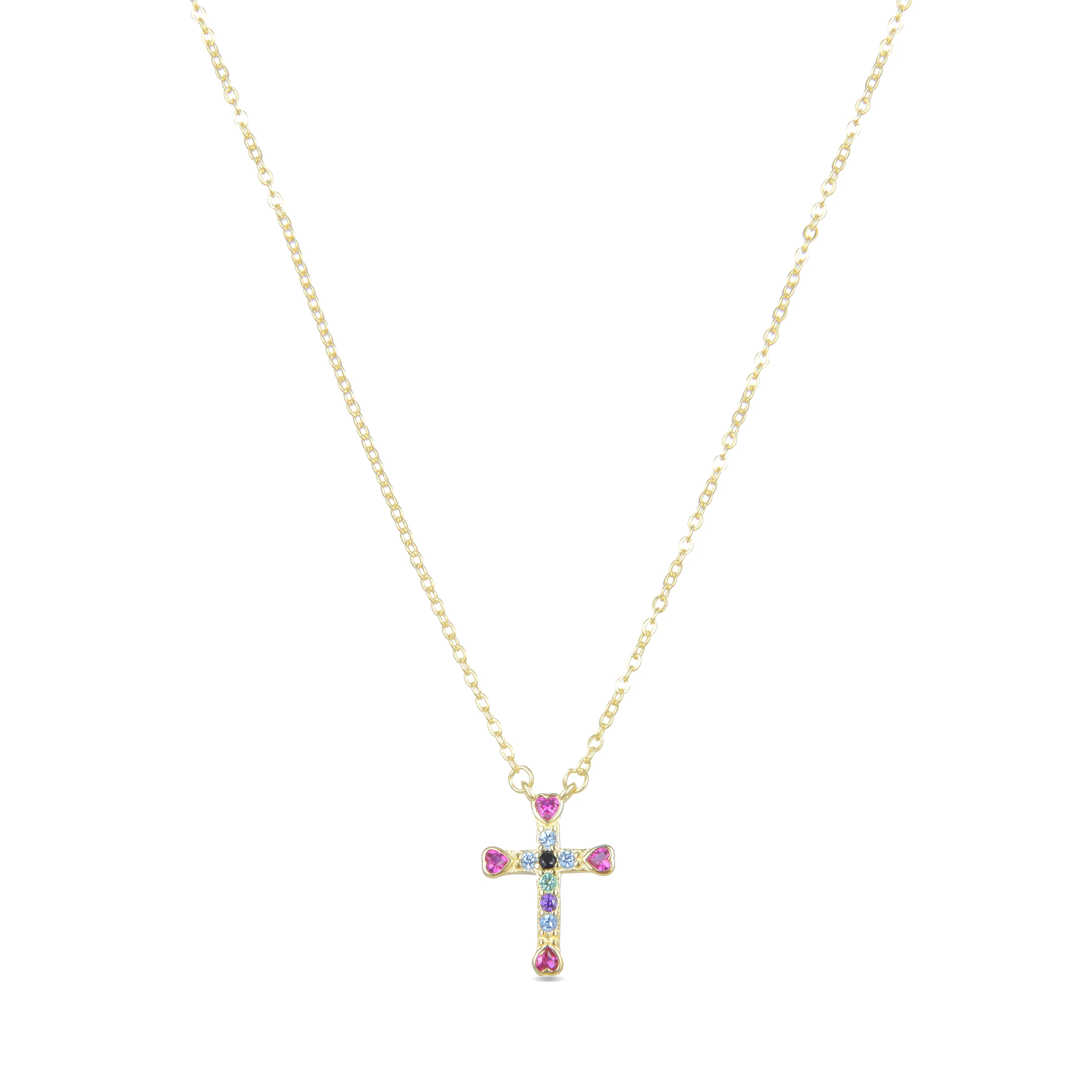 Collar de Plata de Ley 925 con Circonita Multicolor acabado en oro amarillo 18K - Syke